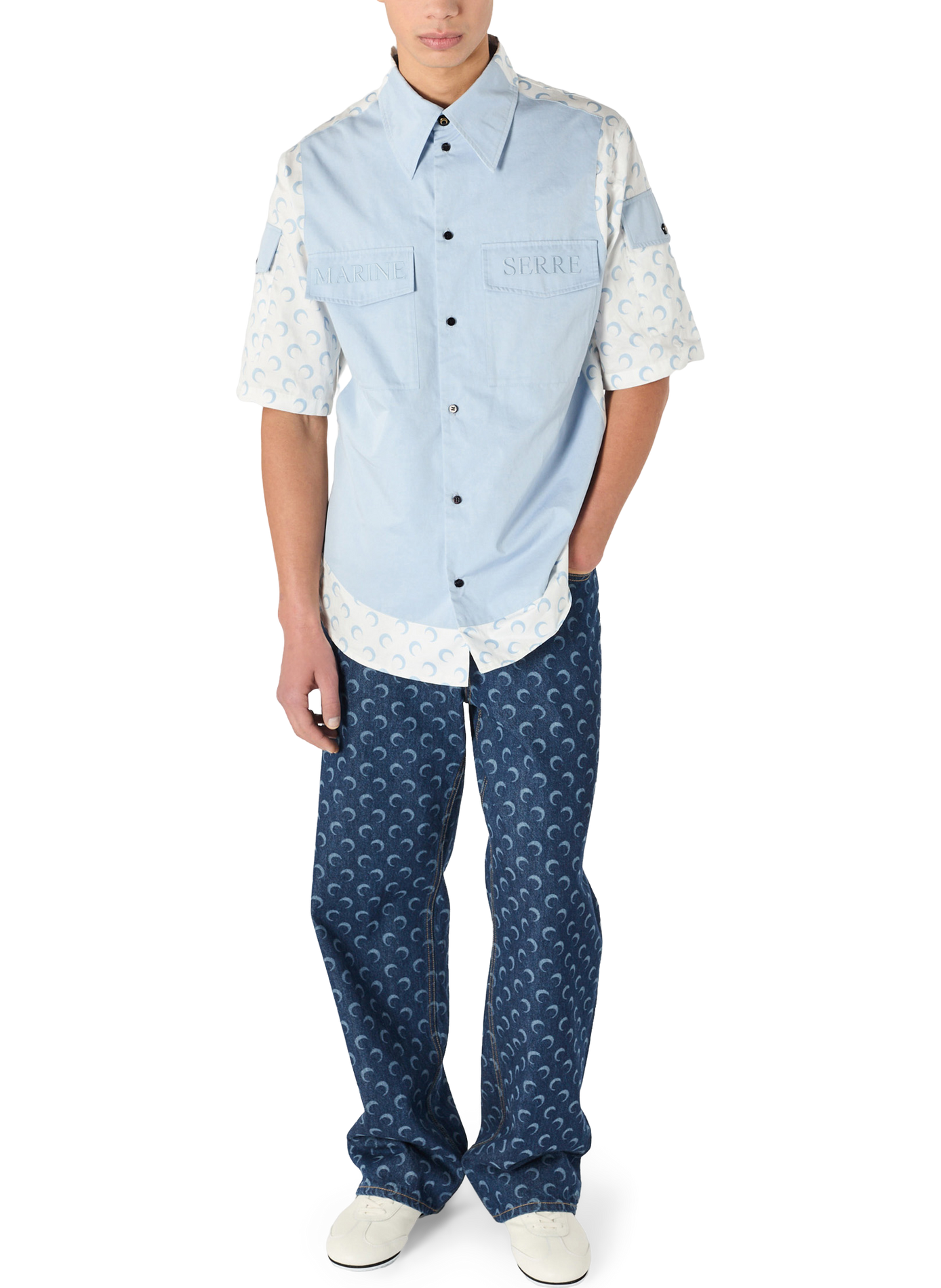 Chemise moon deadstock en popeline contrastée MARINE SERRE Wit