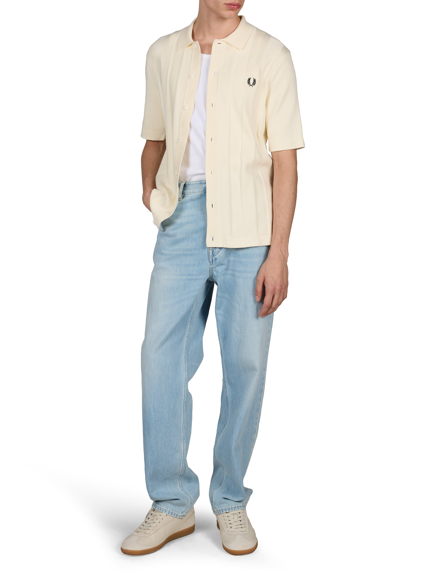 Tone-on-tone striped knitted cotton polo FRED PERRY Beige