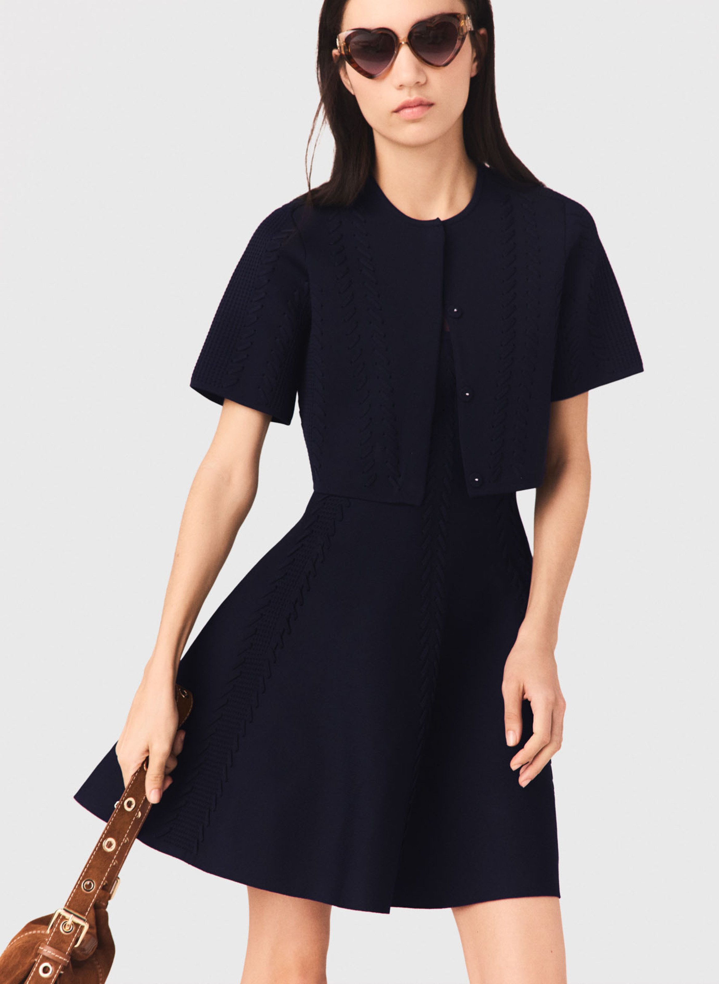 Cardigan court en maille tressée  Marine