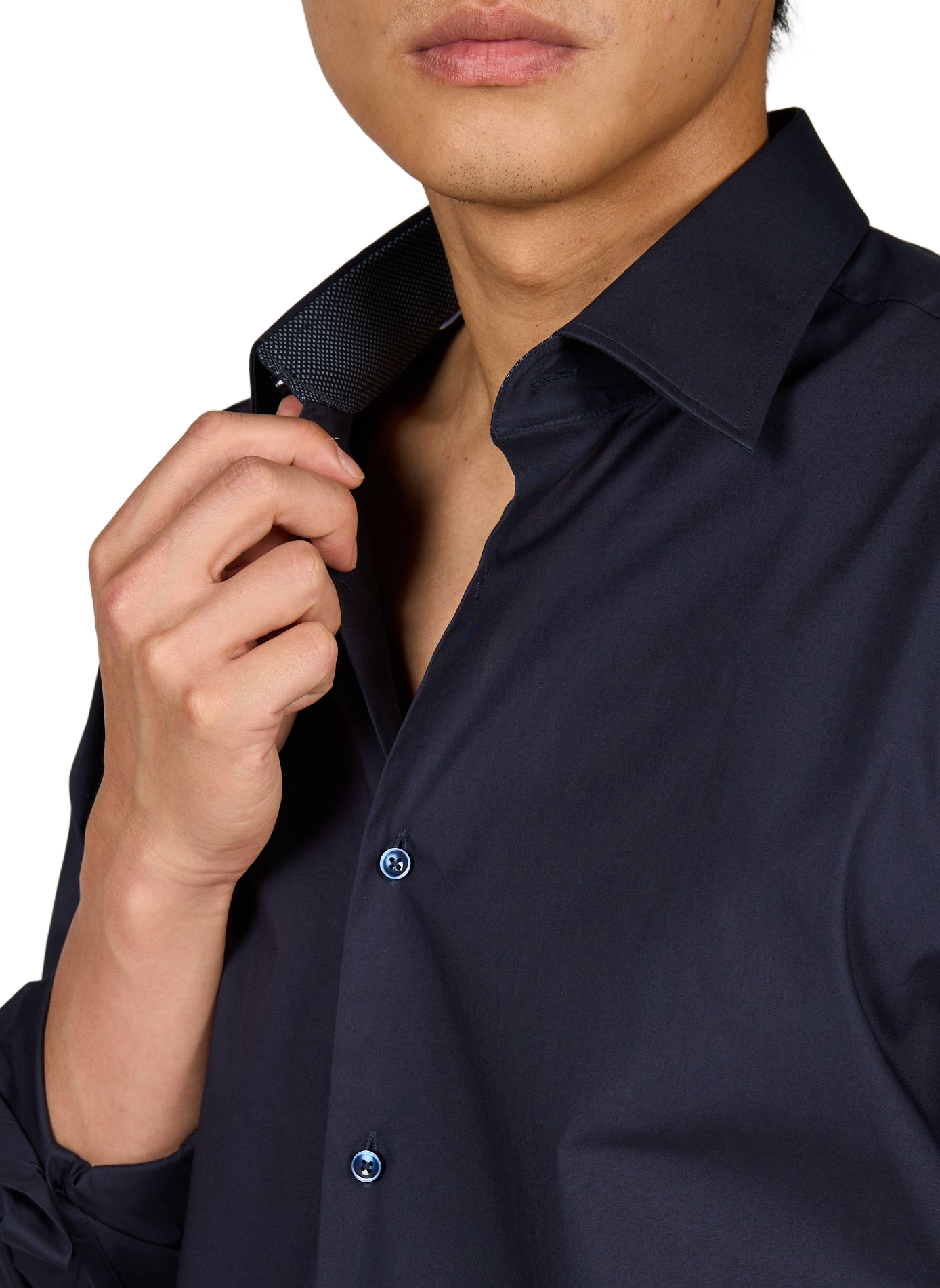 Chemise droite unie à manches longues en coton mélangé BOSS Bleu