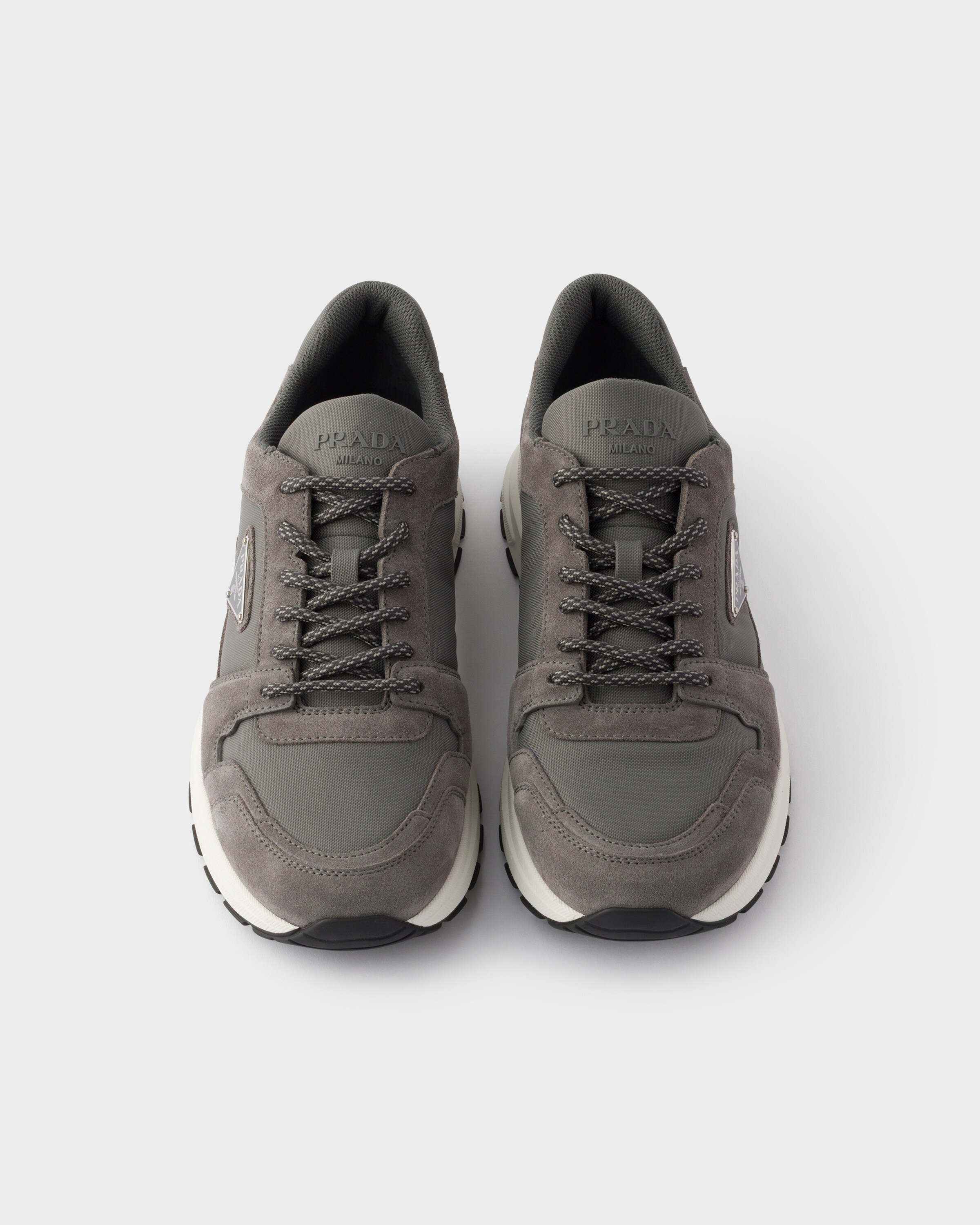 Sneakers prax en daim et re-nylon PRADA Gris