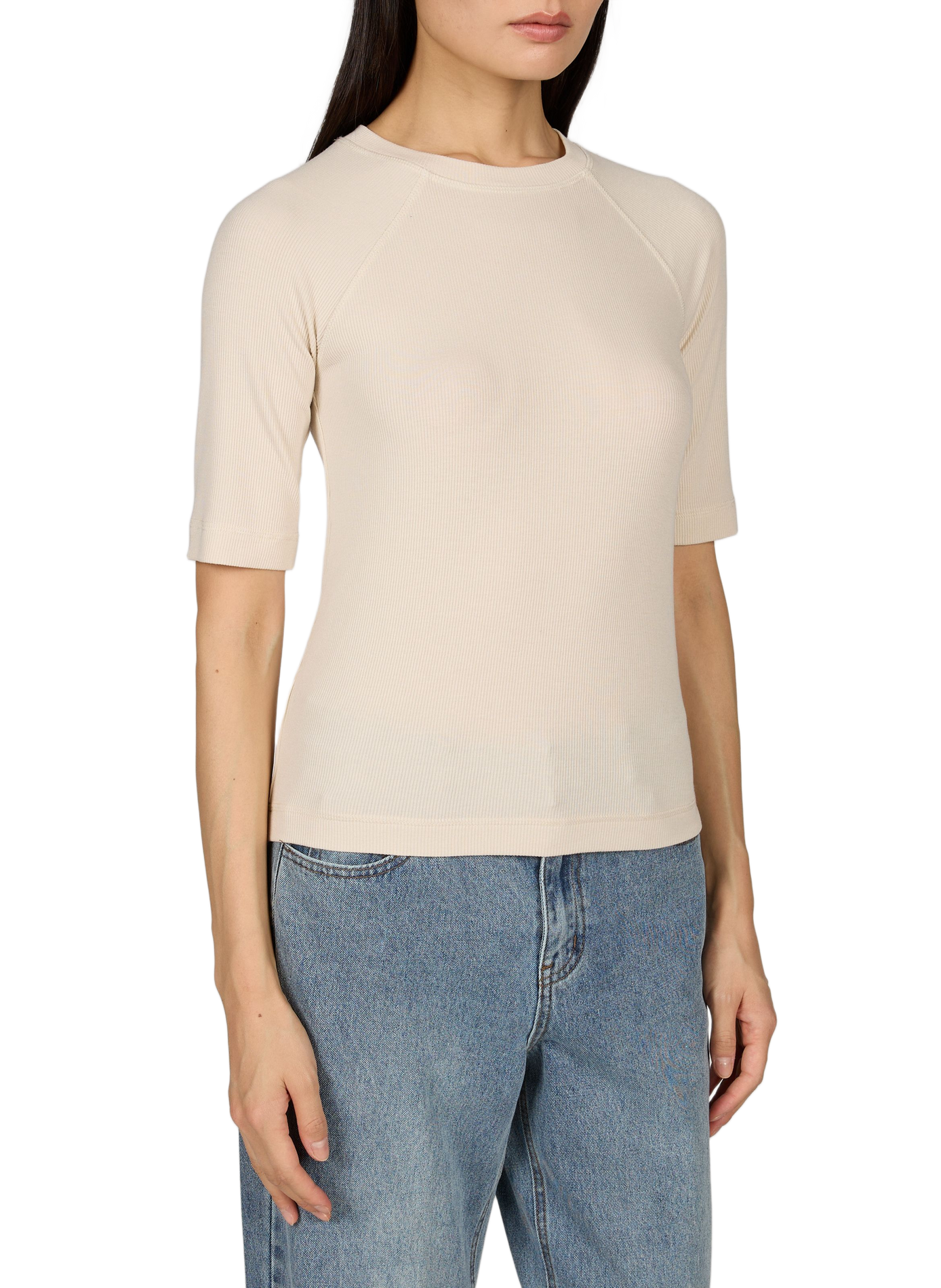 Ribbed straight t-shirt ROUGE EDIT Beige