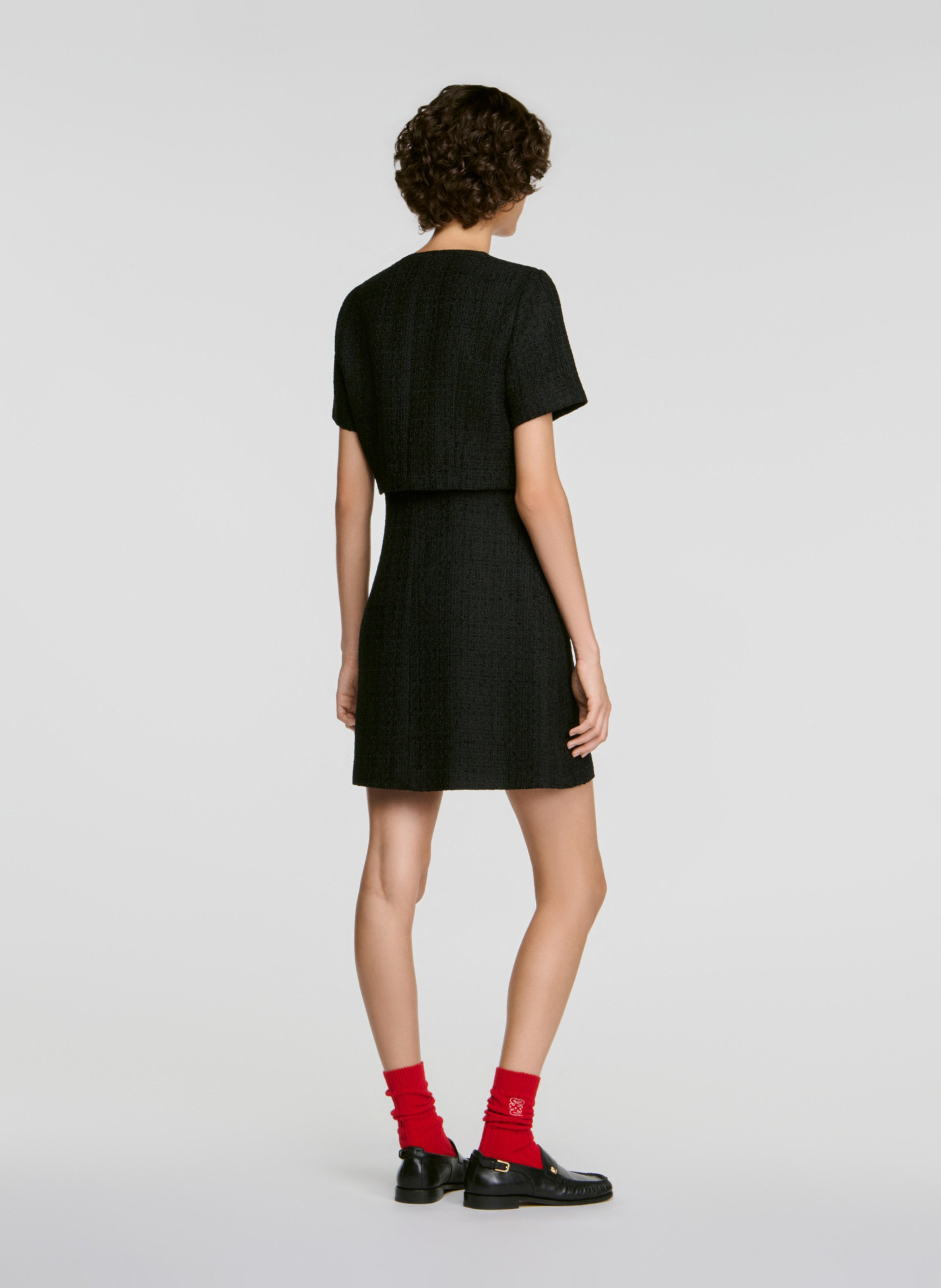 Robe courte droite en tweed SANDRO Noir