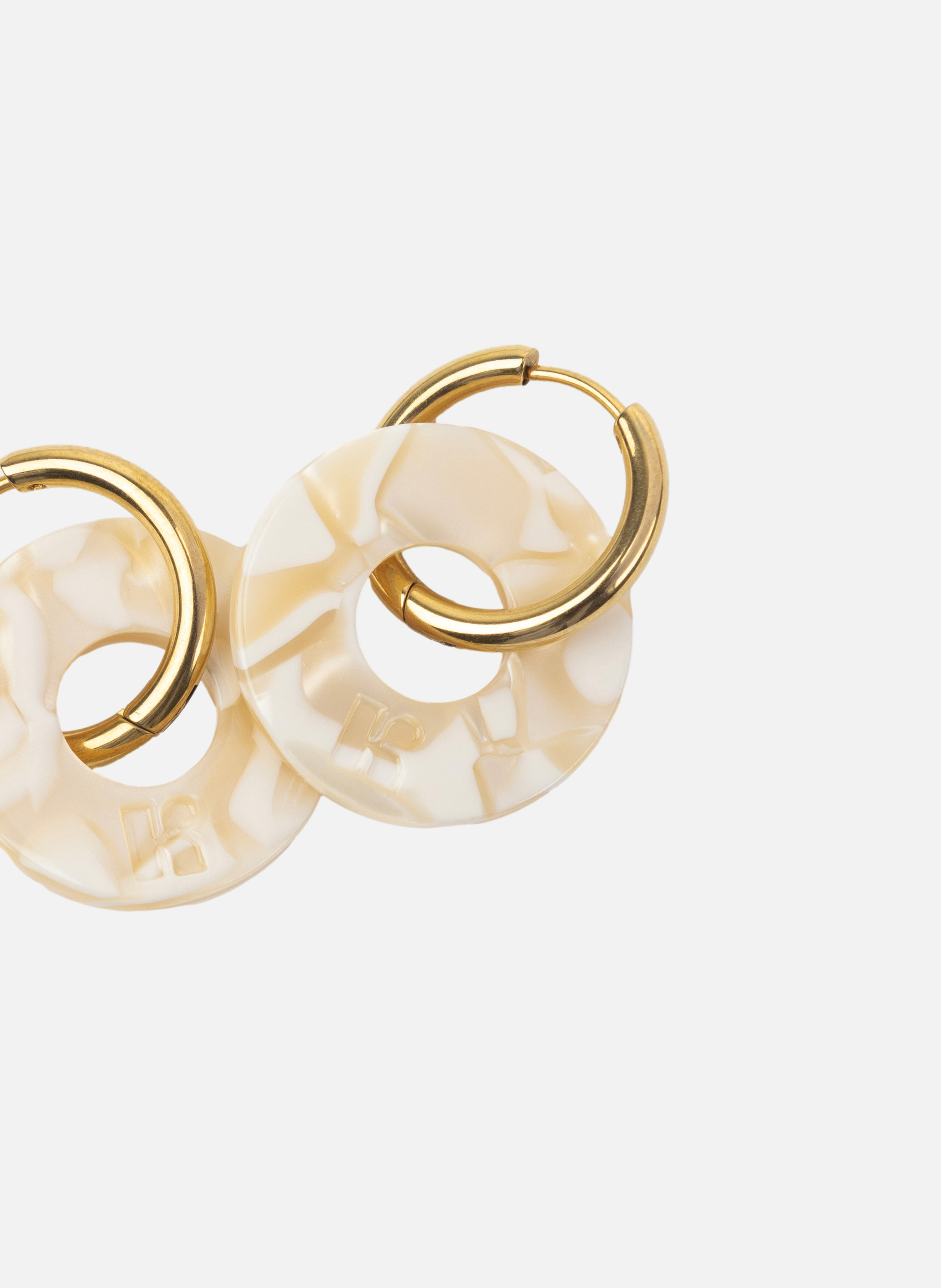 Boucles d'oreilles donuts avec anneaux en acier inoxydable argenté KURAGE GINZA Beige