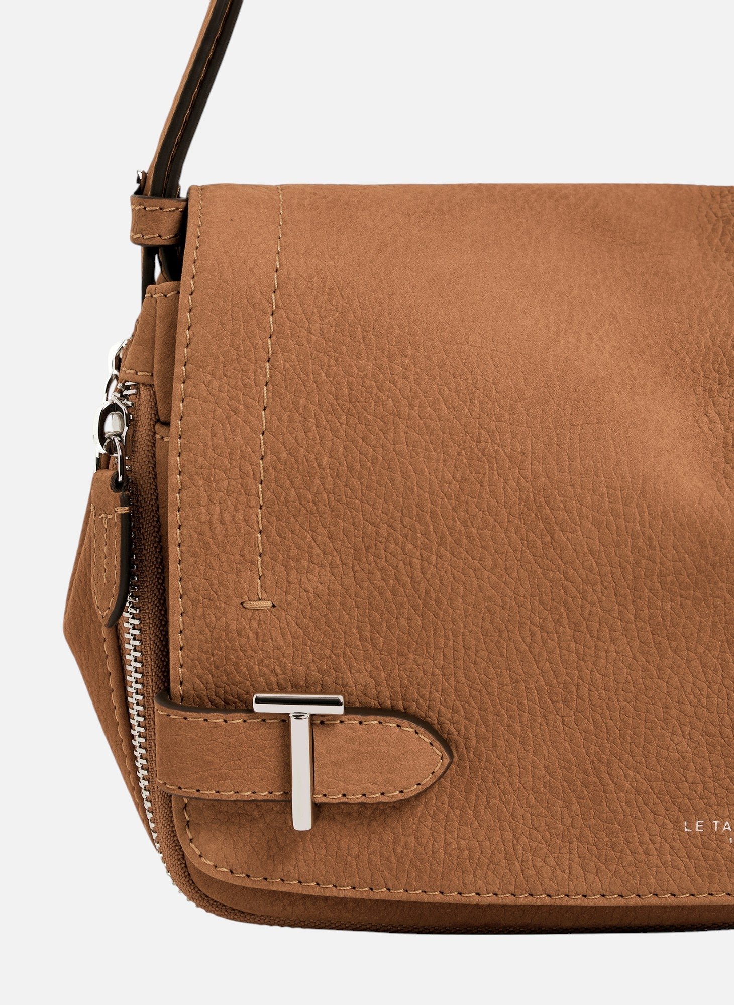 Petit sac bandoulière simone en cuir nubuck grainé LE TANNEUR Marron