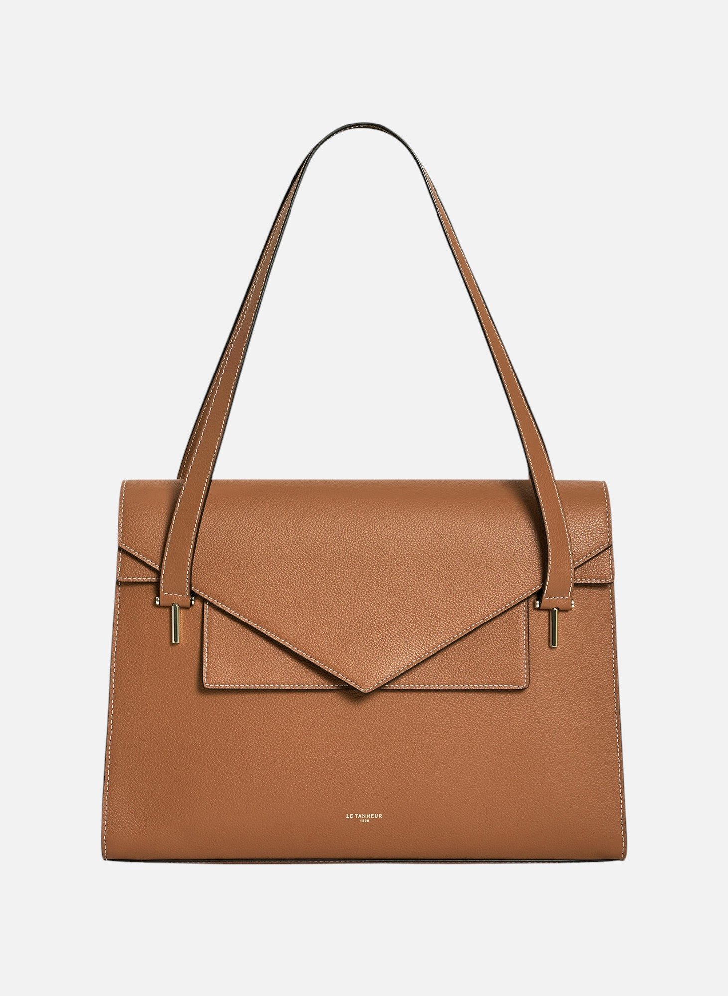 Porte documents double rabat porté épaule emilie en cuir grainé LE TANNEUR Marron