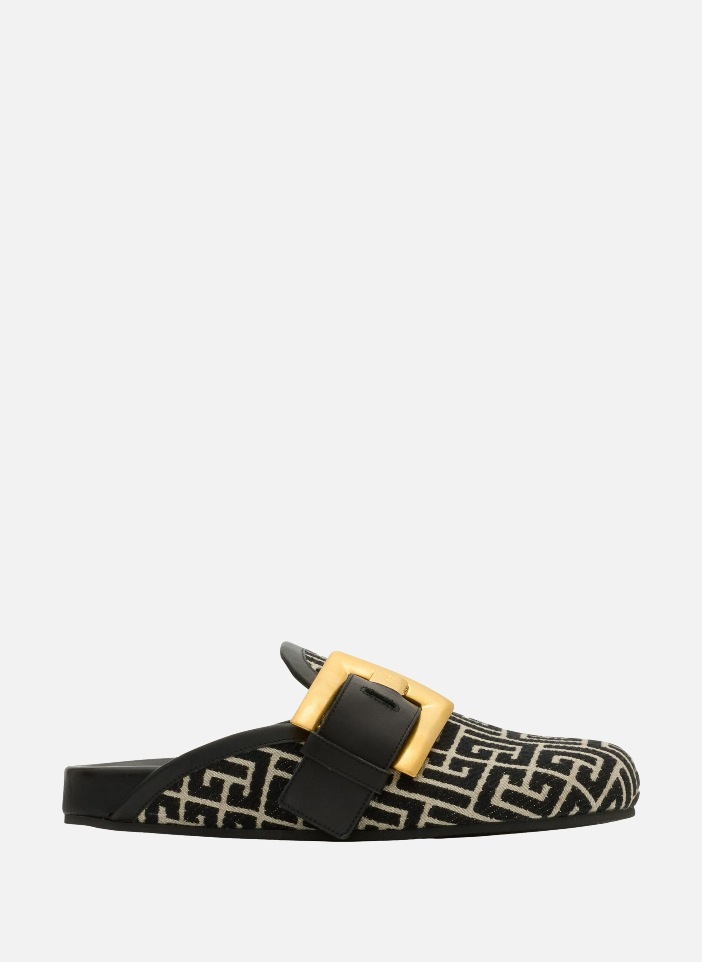 Mules anthem en toile jacquard à monogramme pb BALMAIN Noir