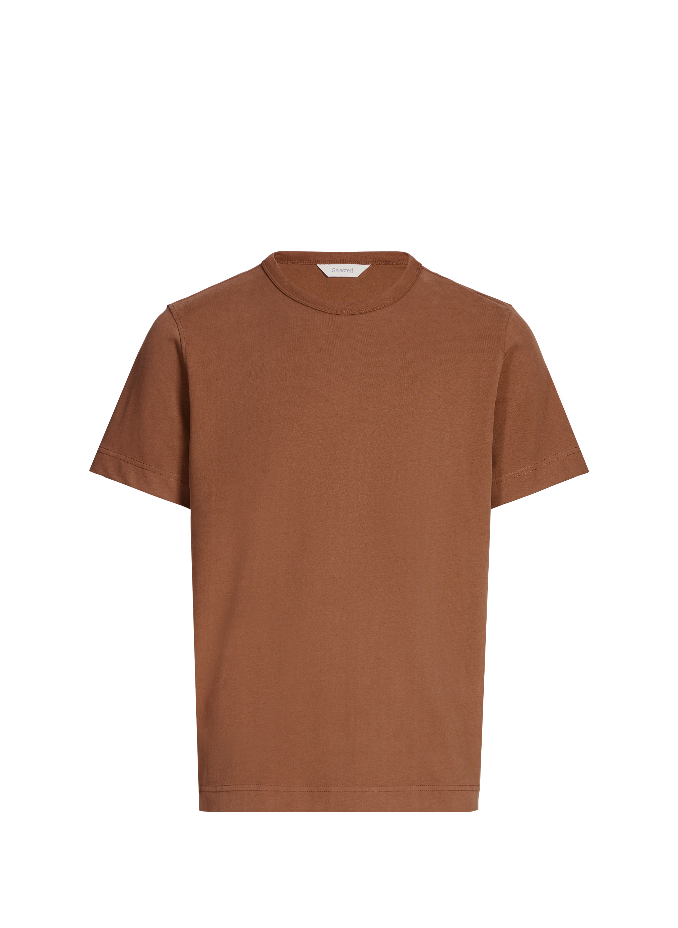 T-shirt col rond en coton organique SELECTED Marron