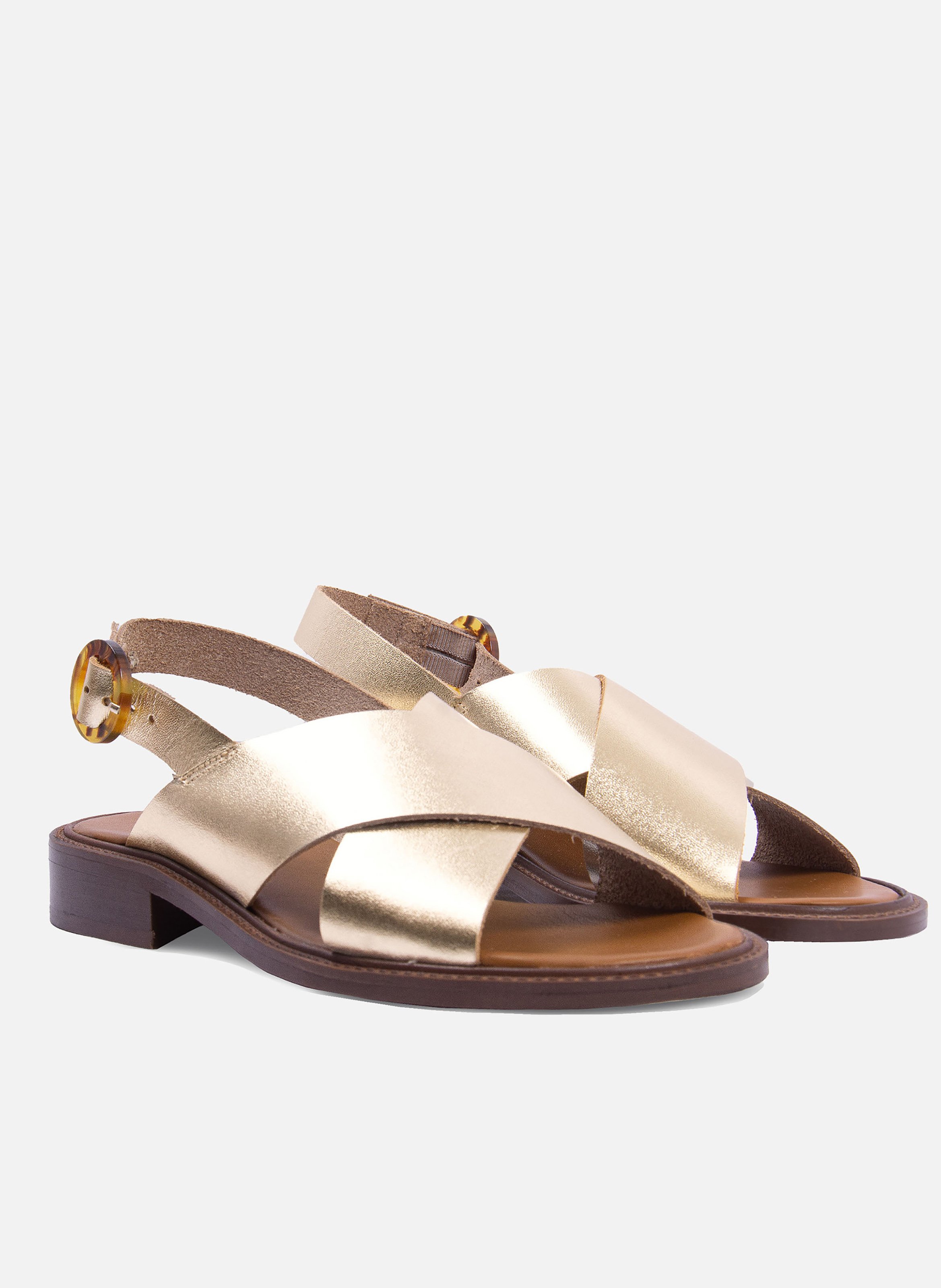 Sandales plates boucle écaille cuir JULES & JENN Doré