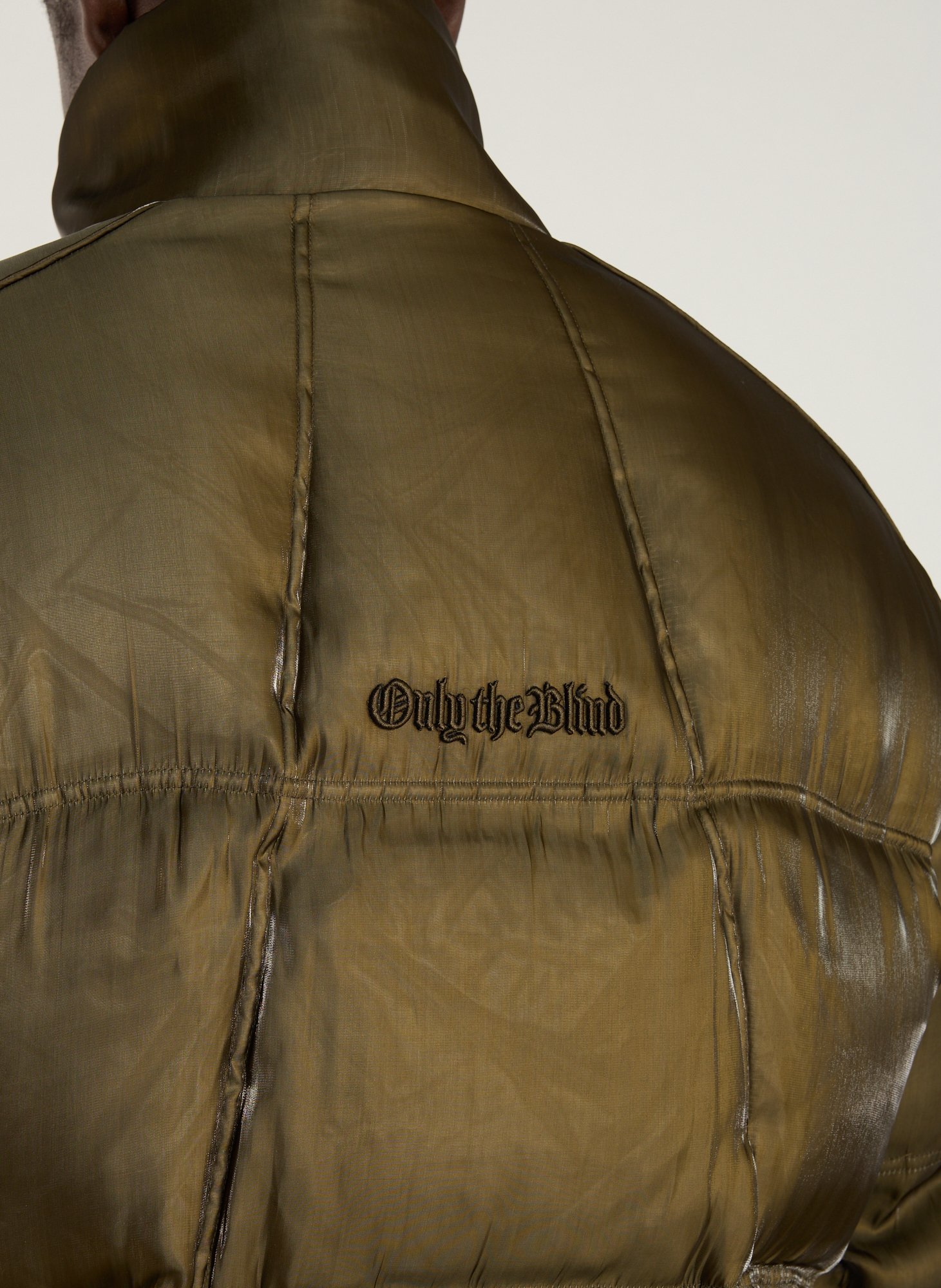 Satin high neck puffer jacket ONLY THE BLIND Green