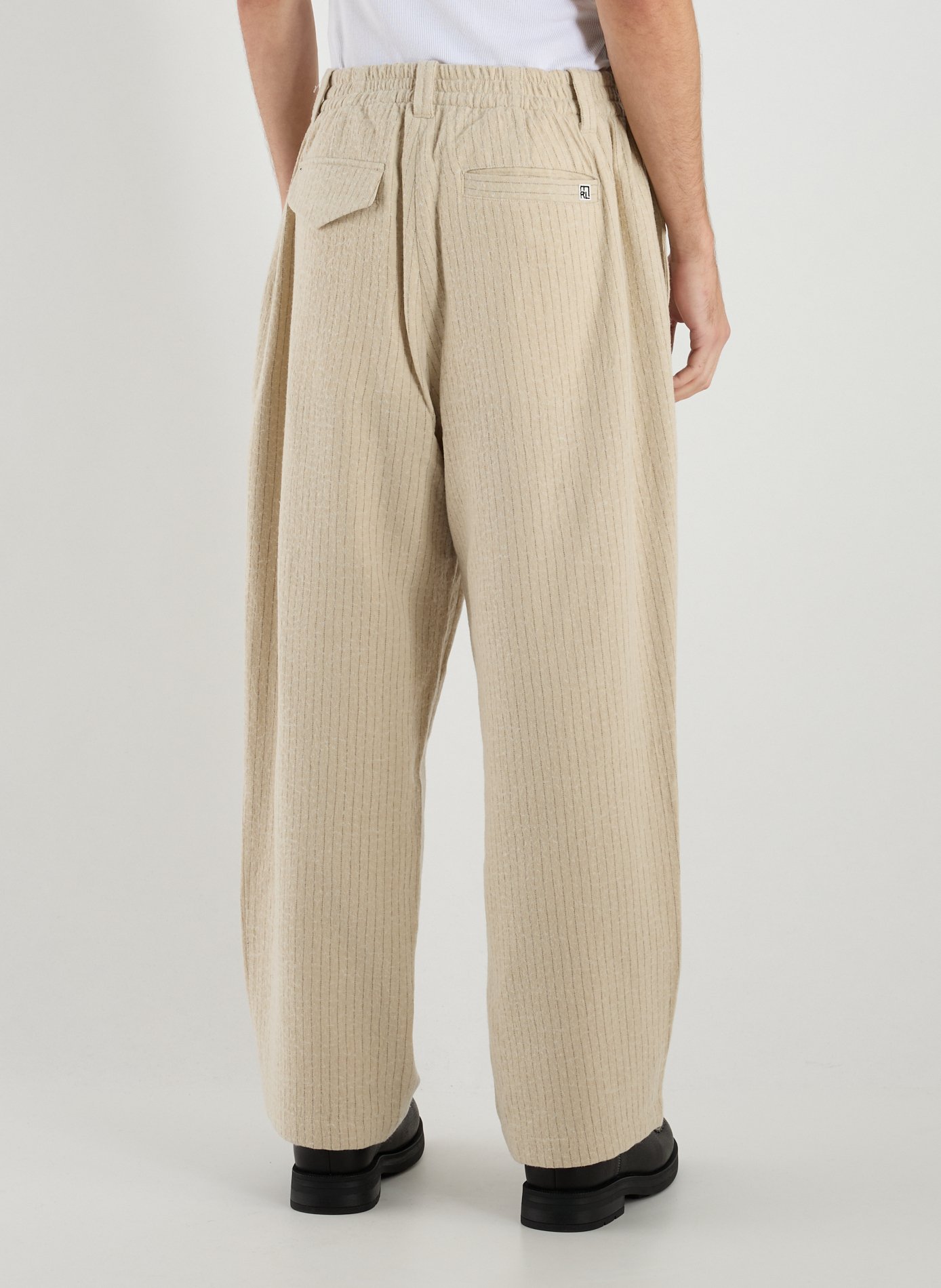 Wide-leg striped cotton and wool trousers MERELY MADE Beige