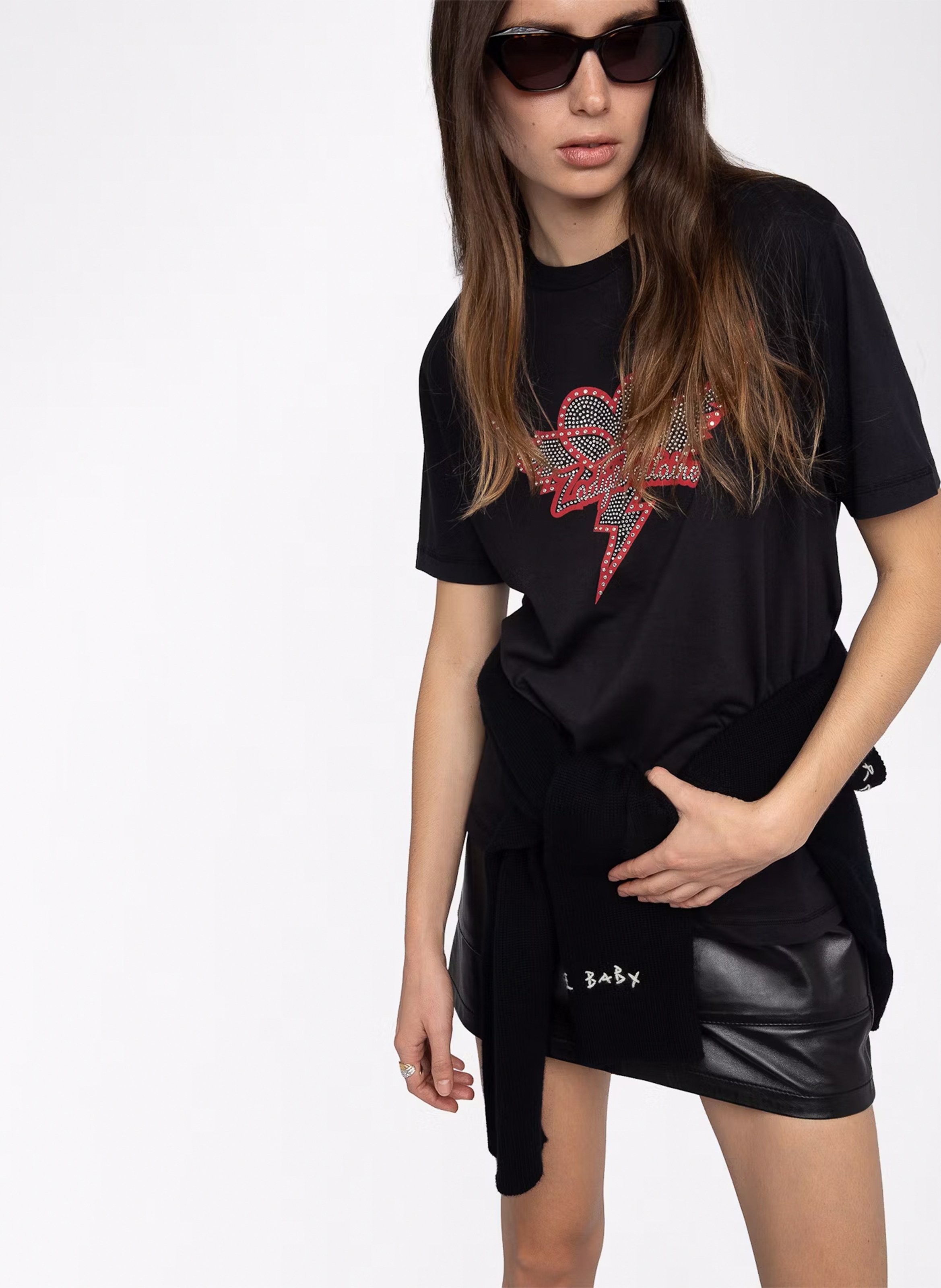 Tee-shirt droit col rond en coton edwin ZADIG&VOLTAIRE Noir