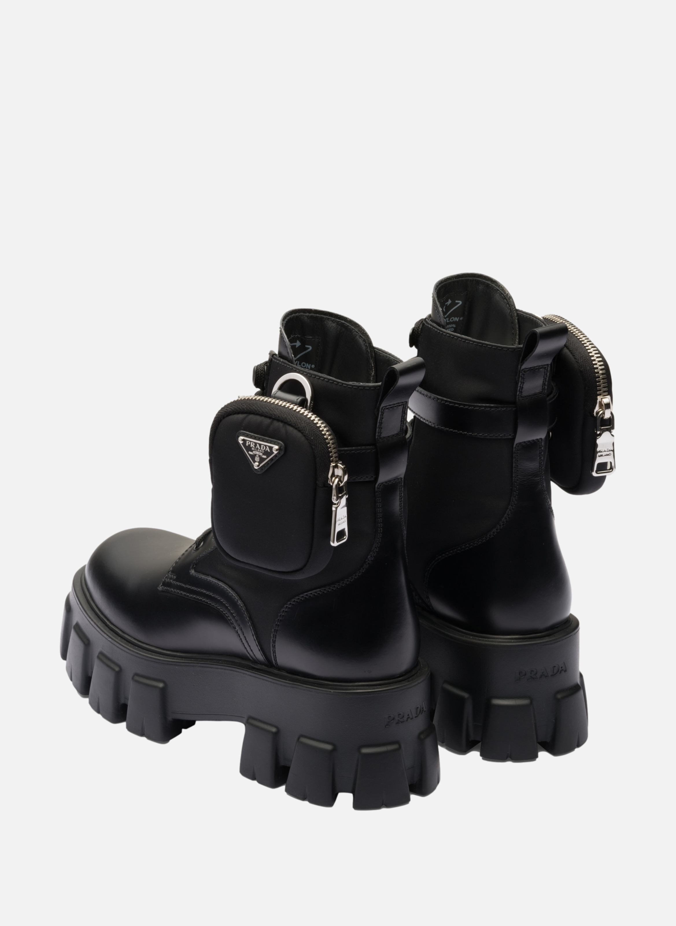 Bottes monolith en cuir et re-nylon PRADA Noir