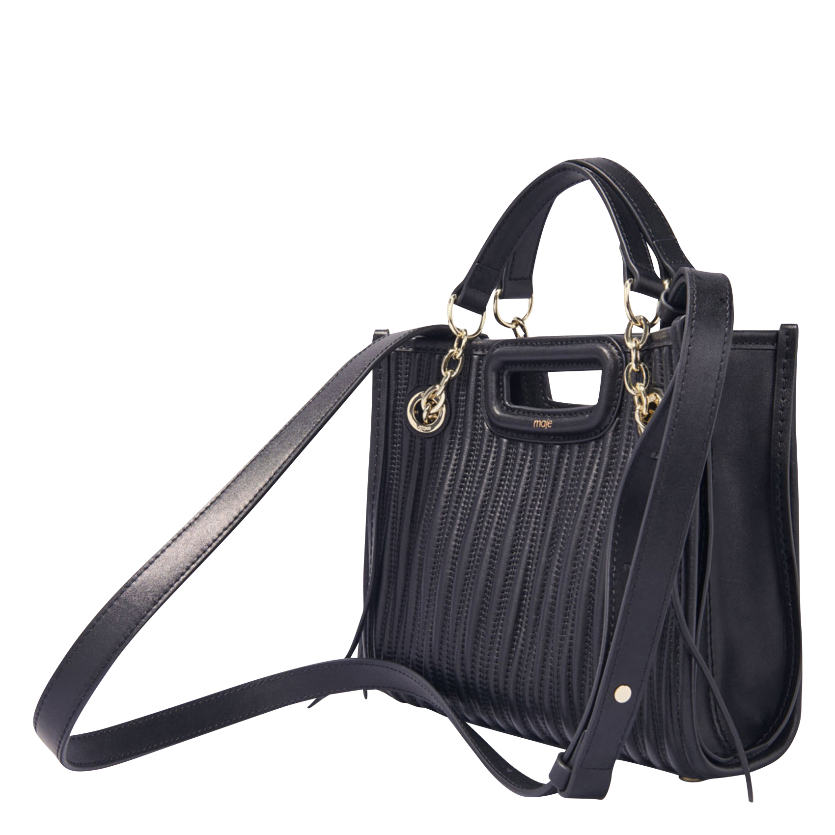 Sac bandoulière en cuir m cabas mini MAJE Noir
