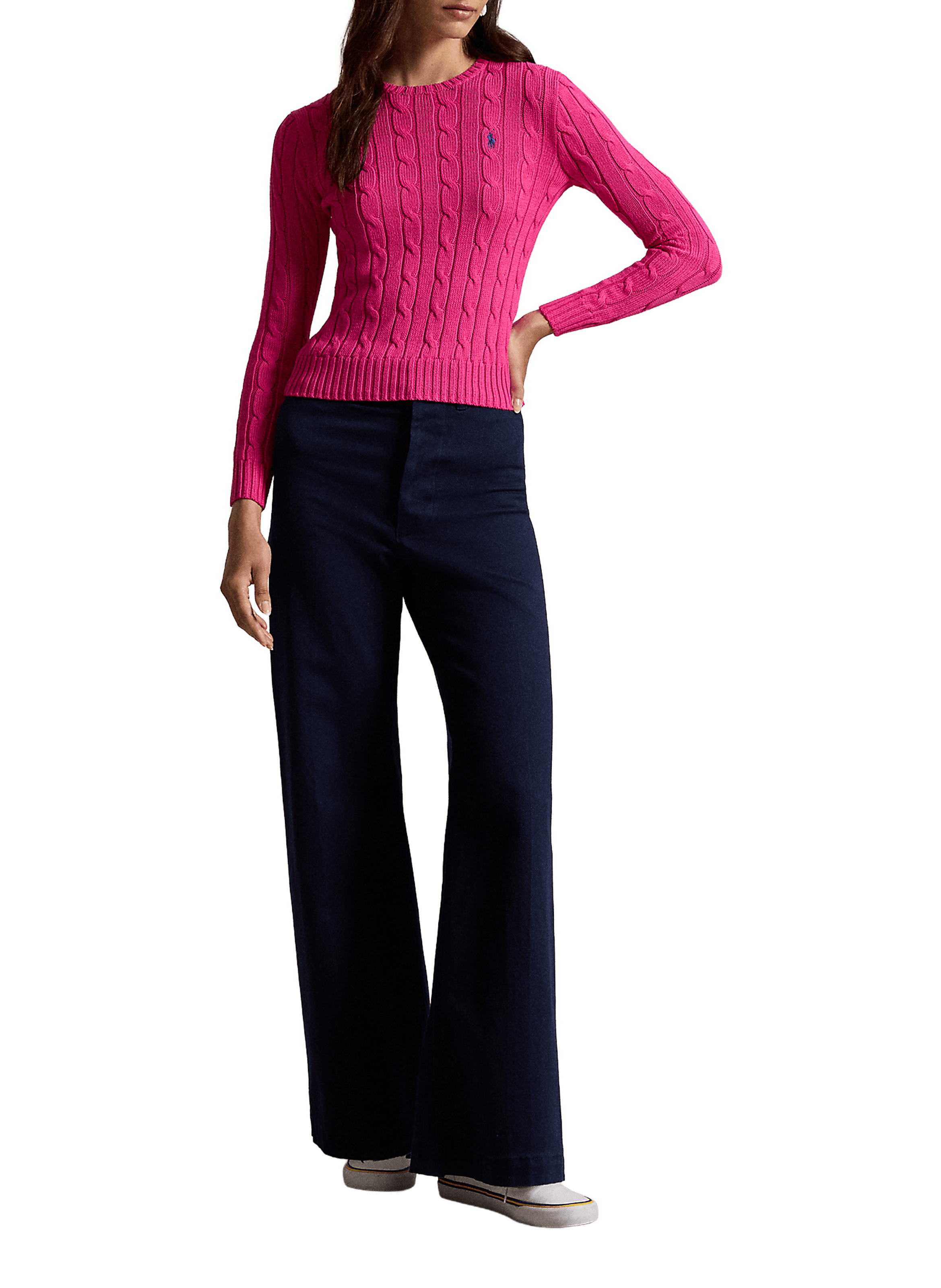 Pull col rond en coton POLO RALPH LAUREN Rose