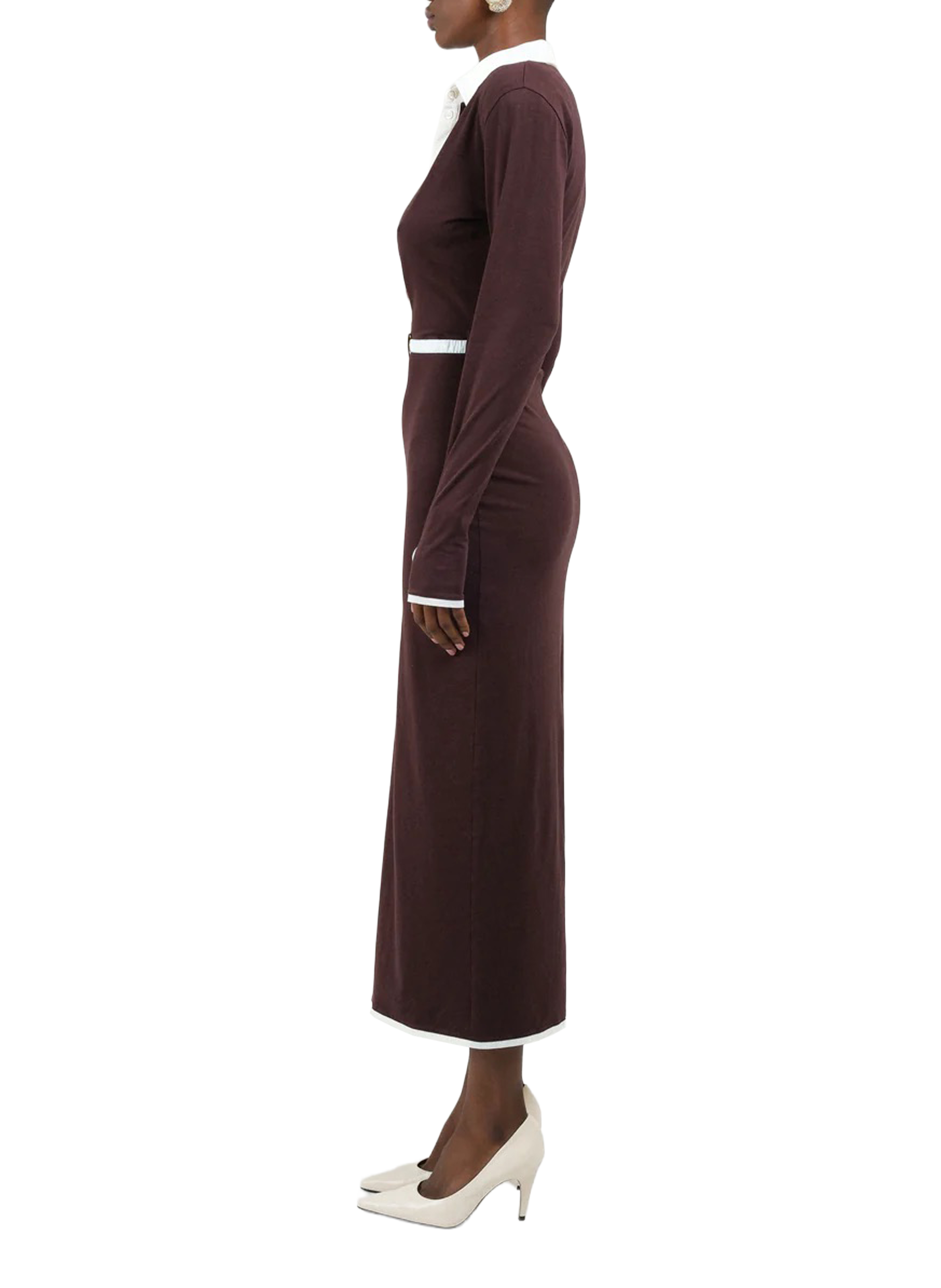 Midi dress with long sleeves in blended cotton ROWEN ROSE Brown