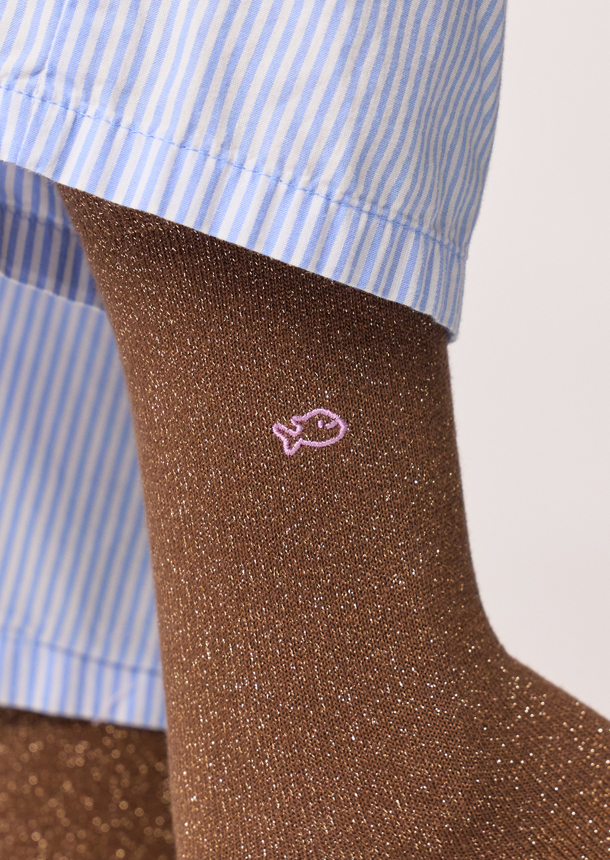 Chaussettes pailletées en coton peigné unies BILLYBELT Marron