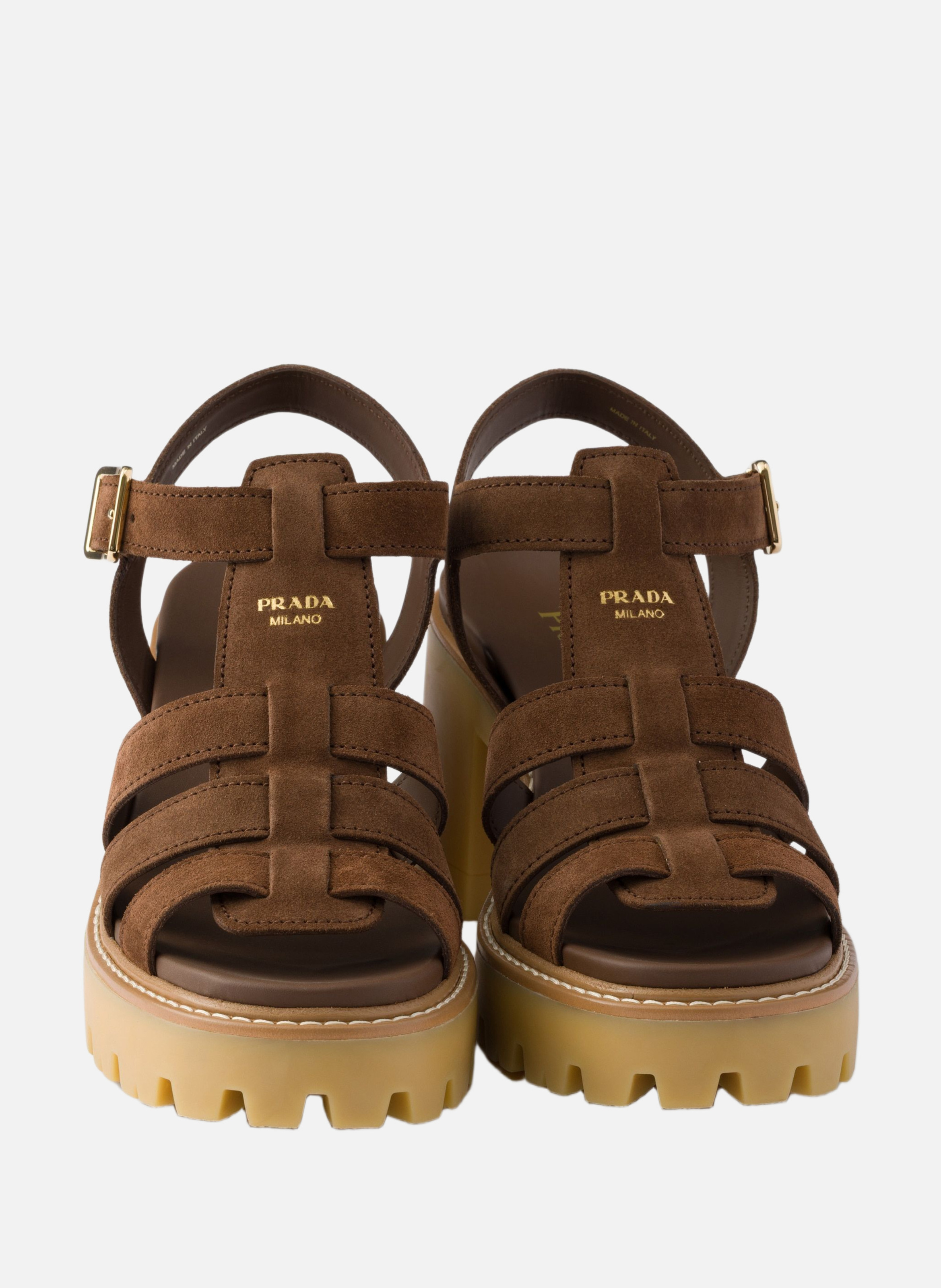 Sandales à plateforme et talon haut en veau velour PRADA Marron