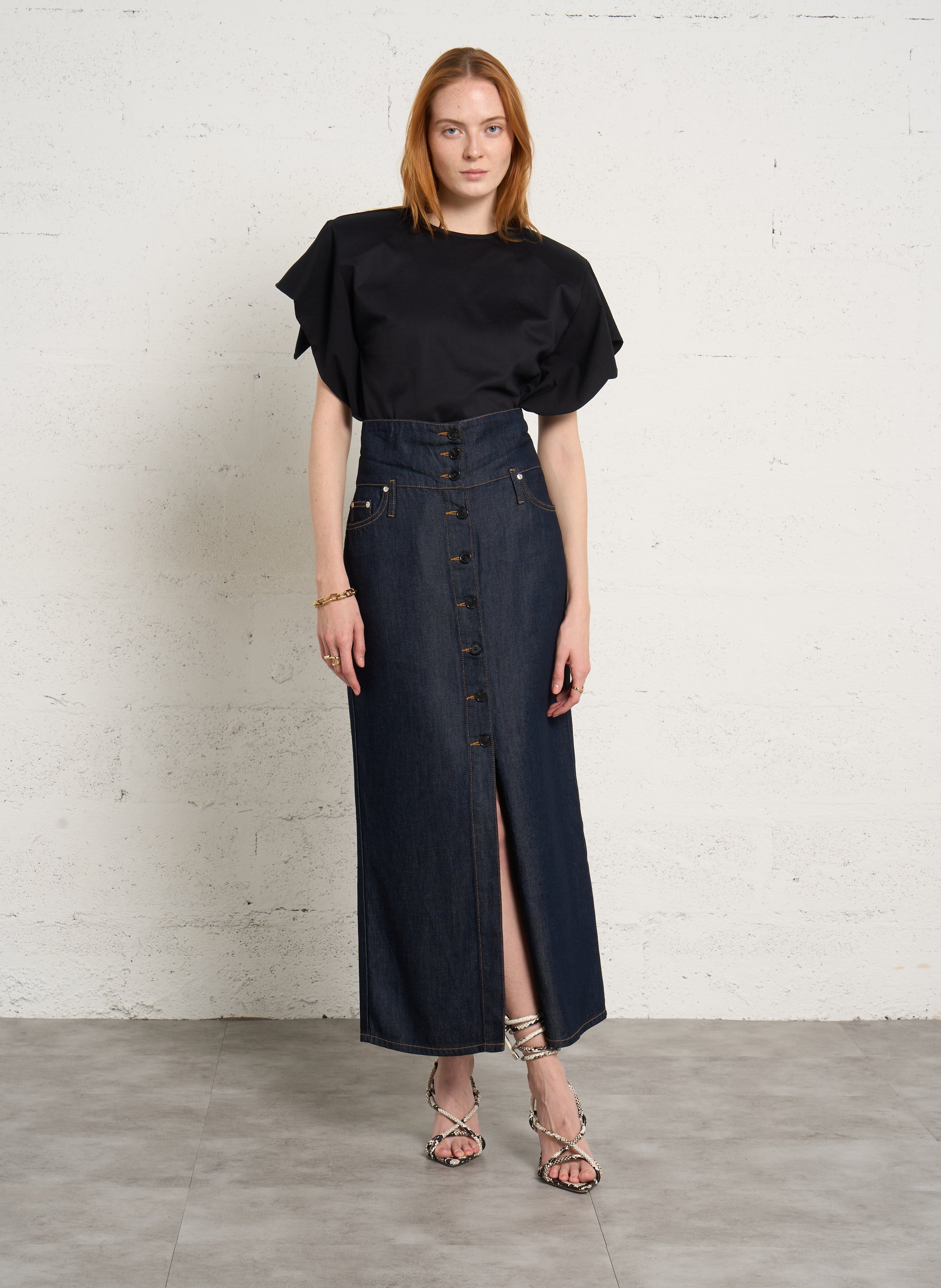 Jupe midi en denim rosiane IRO Bleu