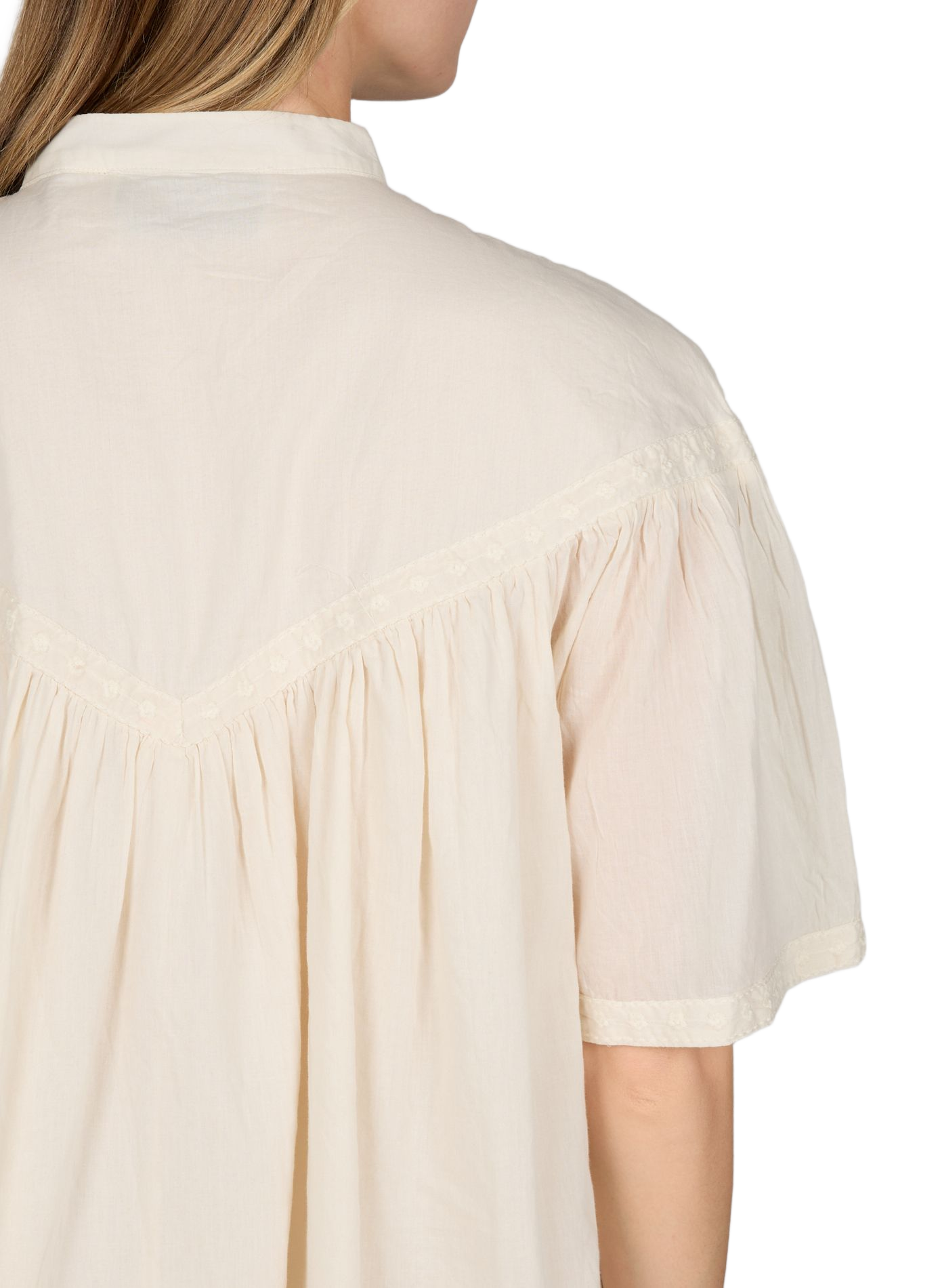 Robe manches courtes brodée en coton VILA Beige