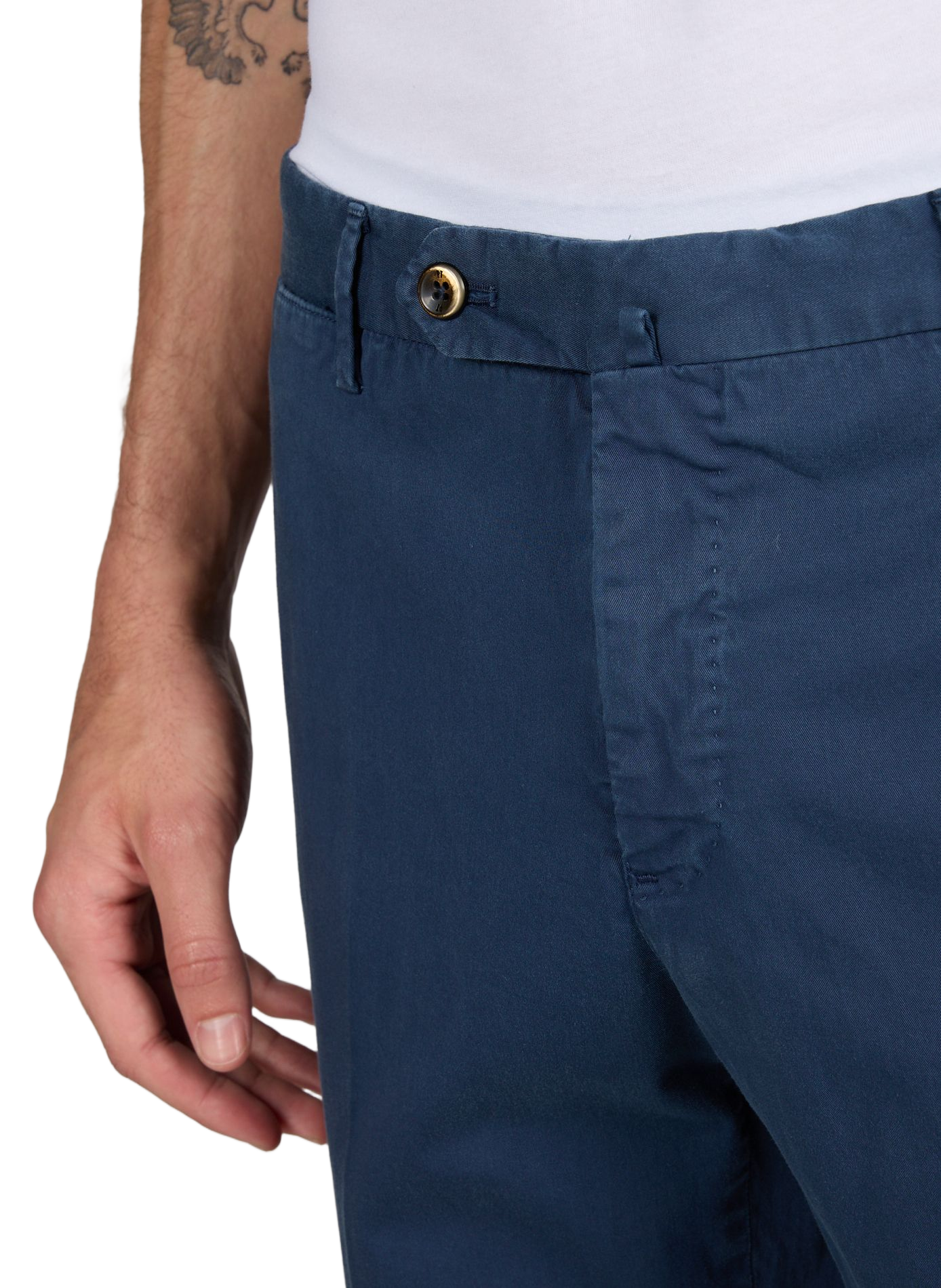 Pantalon slim à plis en coton PT01 Bleu