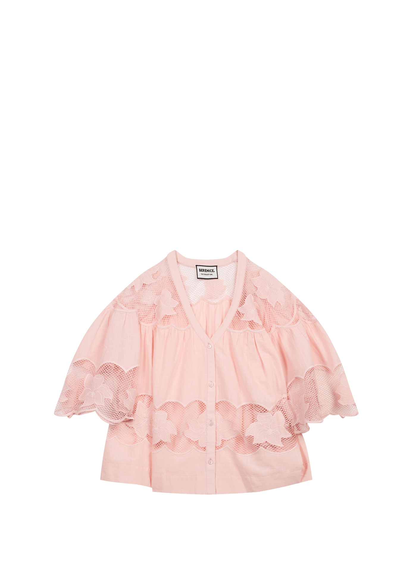 Short cotton blouse with embroidered panels BERENICE Pink