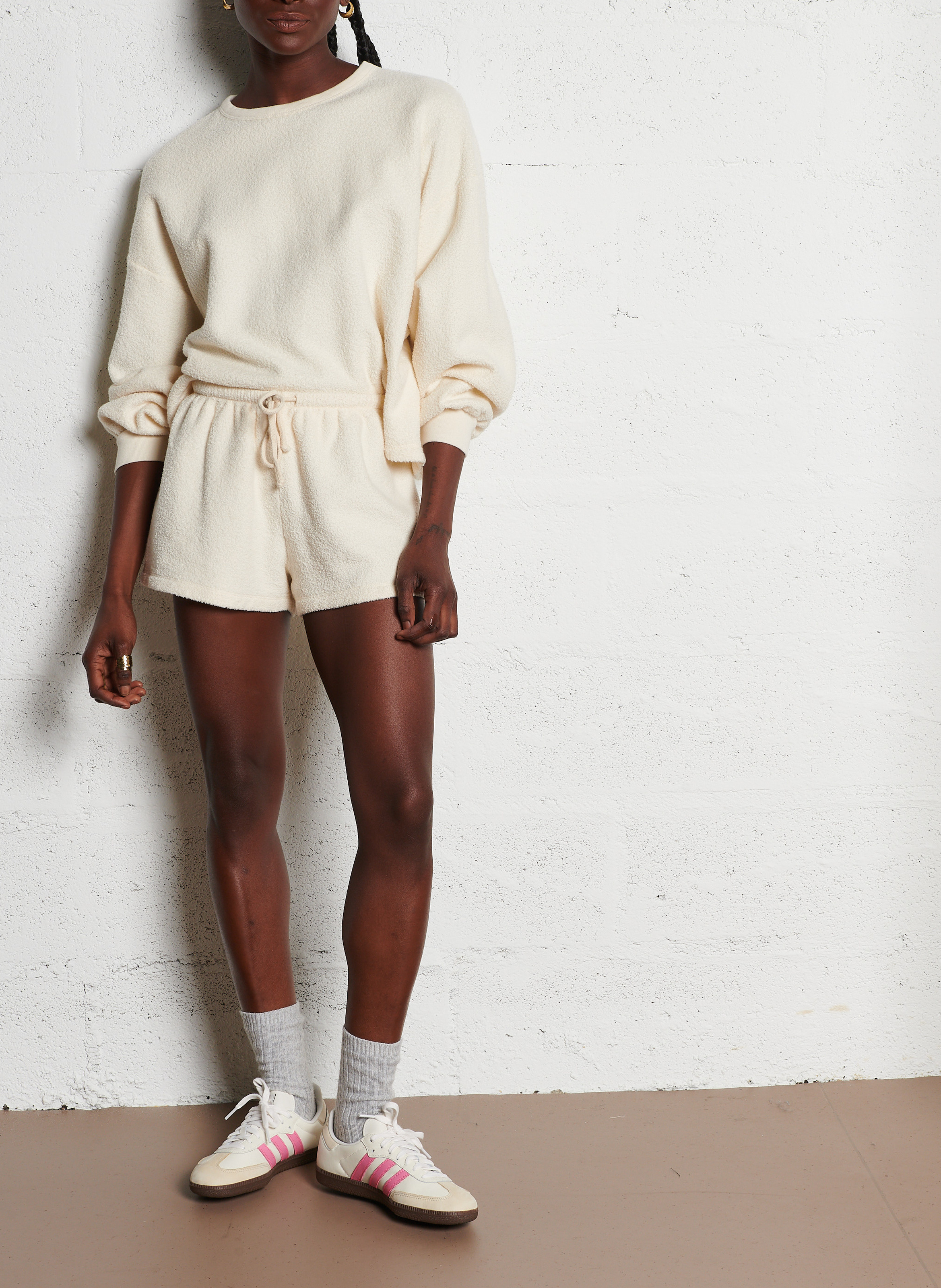 Sweat molletonné col rond en coton bio bobypark Beige