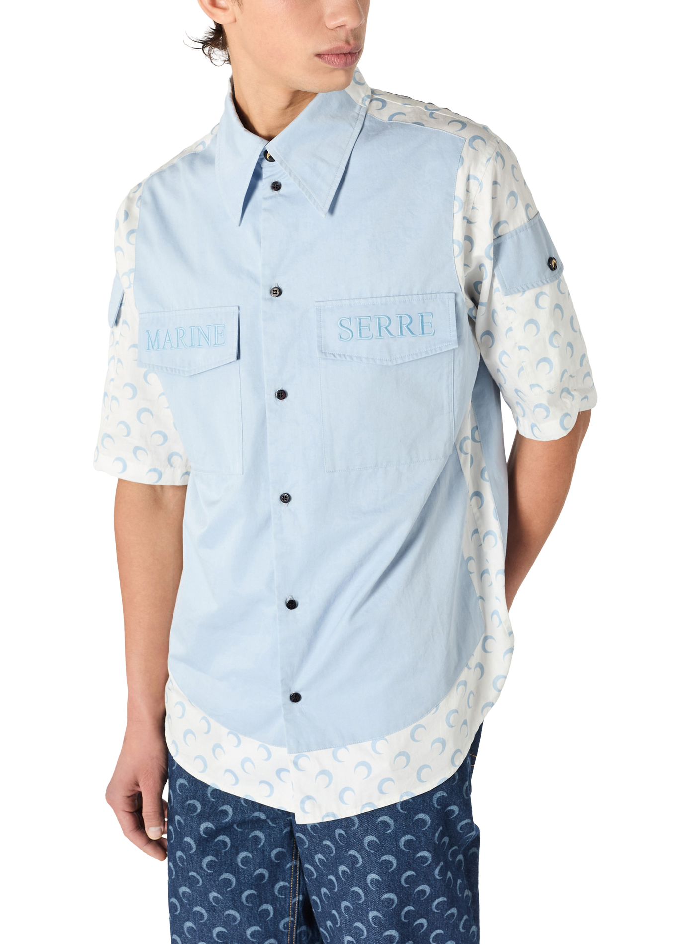 Chemise moon deadstock en popeline contrastée MARINE SERRE Wit
