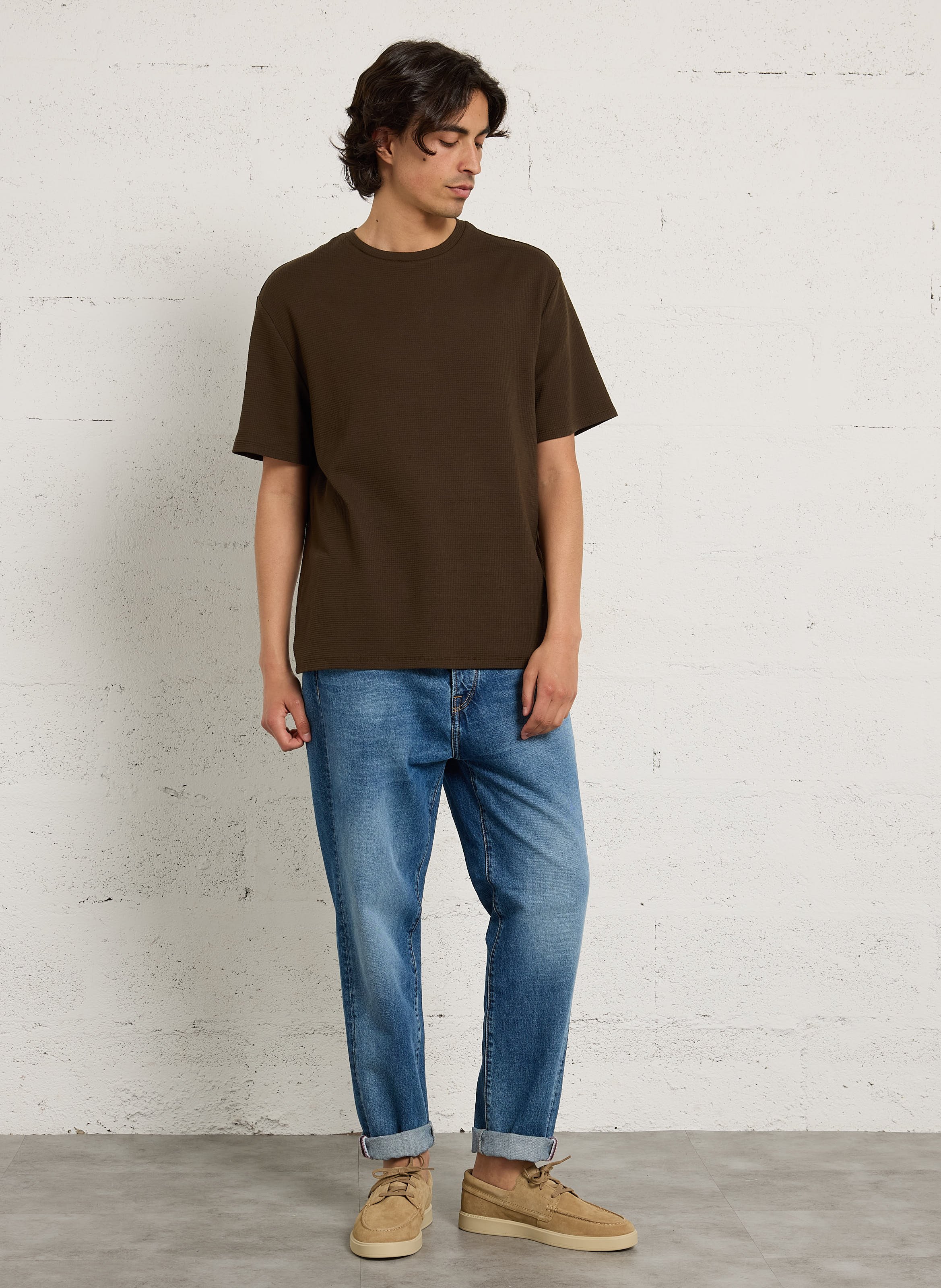Tee-shirt col rond en coton mélangé IKKS Kaki