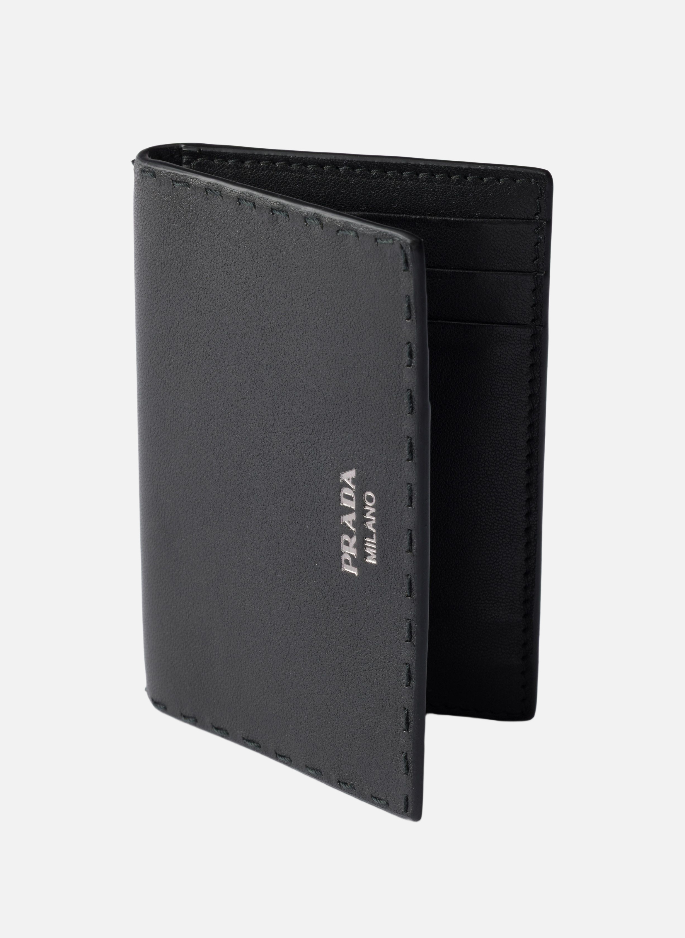 Porte-cartes en cuir vieilli PRADA Noir