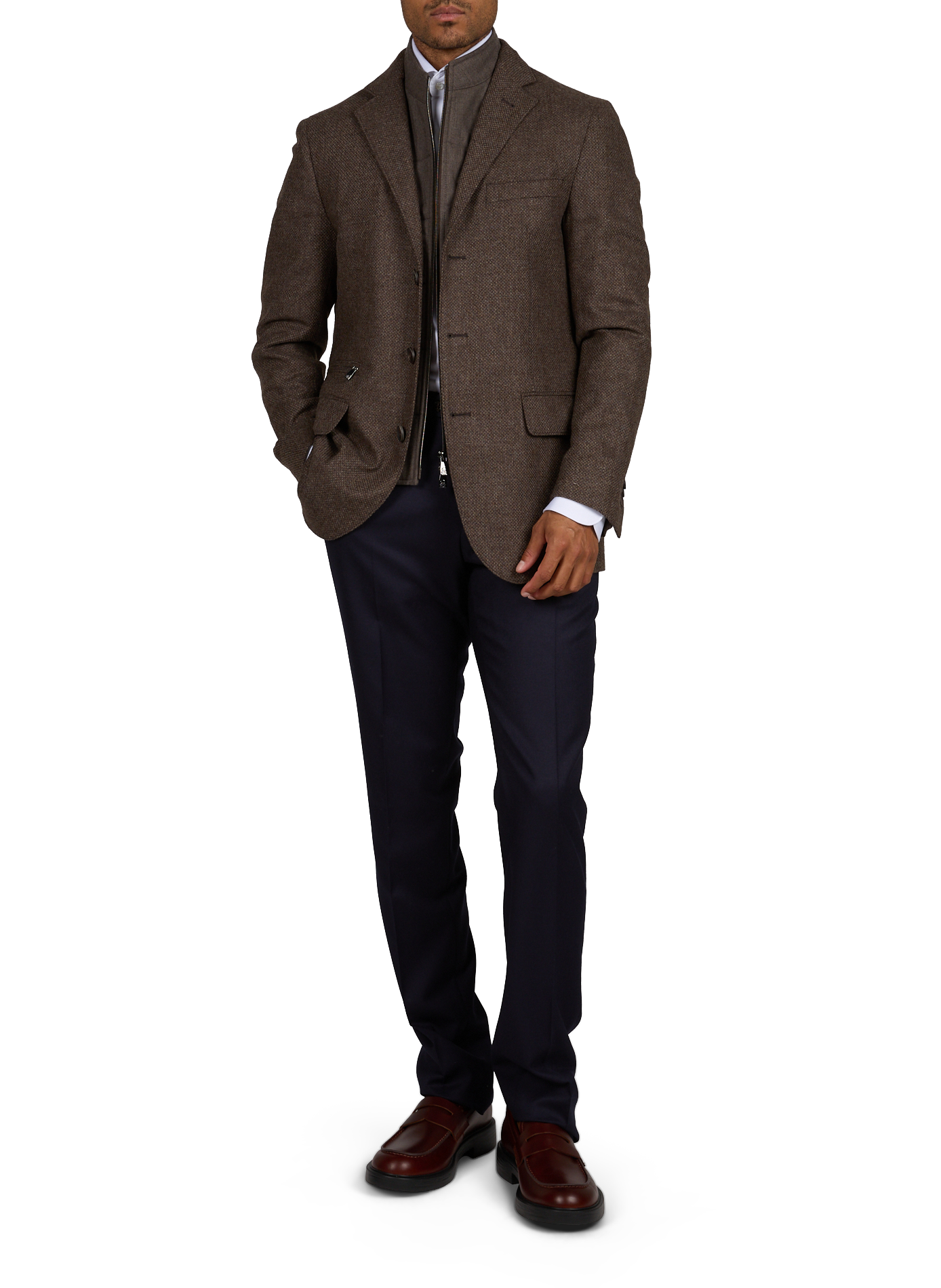 Blazer droit amovible en laine mélangée CORNELIANI Marron