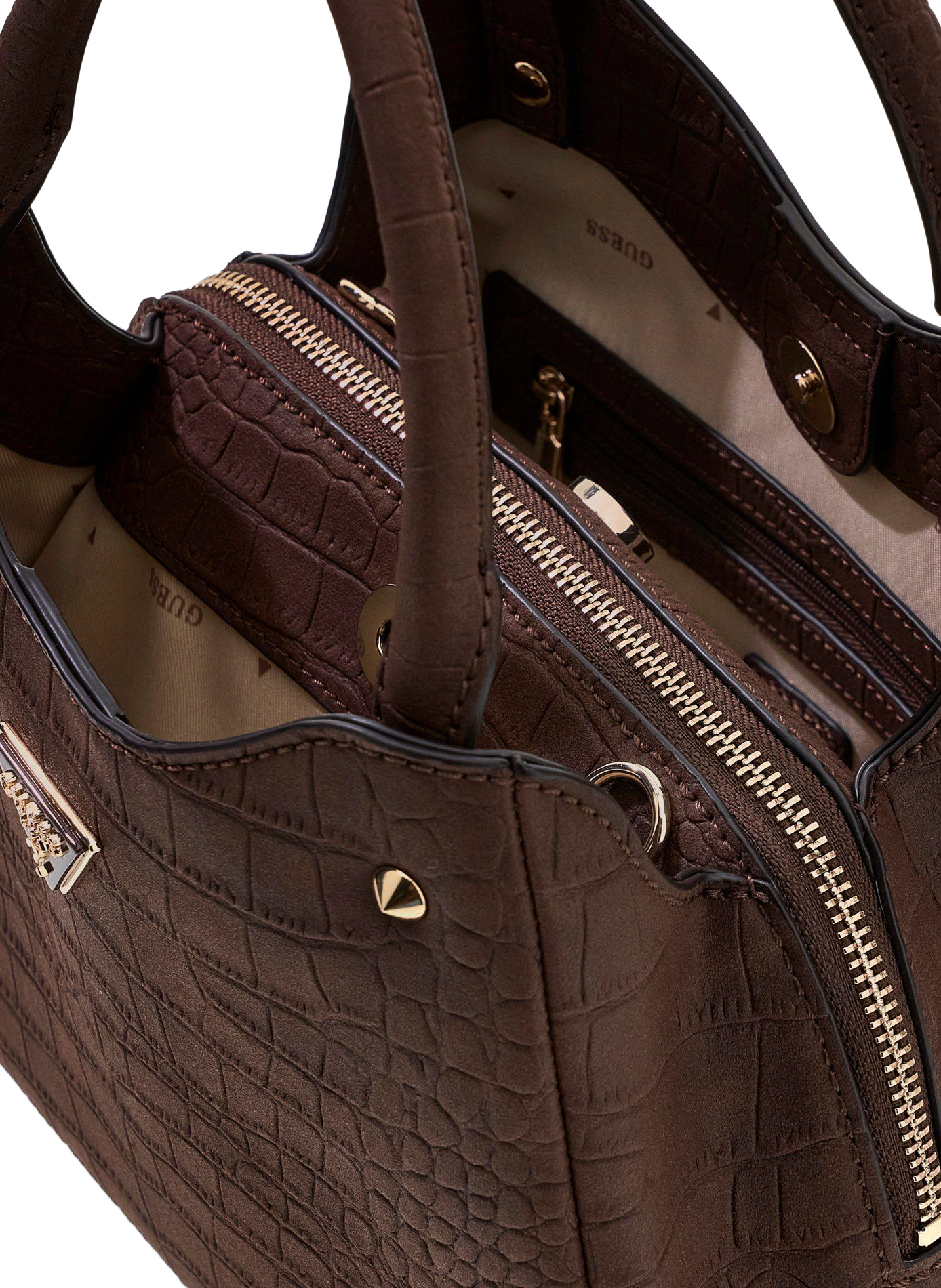 Sac à main effet croco GUESS Marron