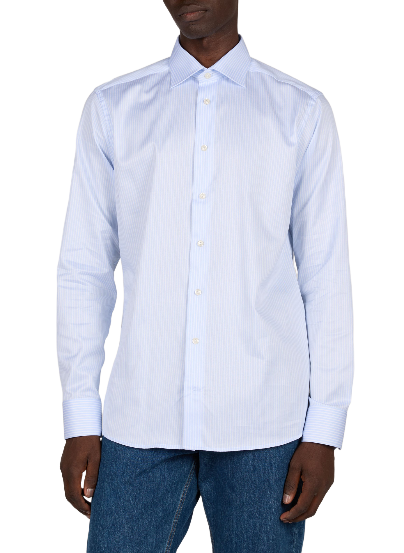 Straight classic collar shirt in striped cotton ETON Blue