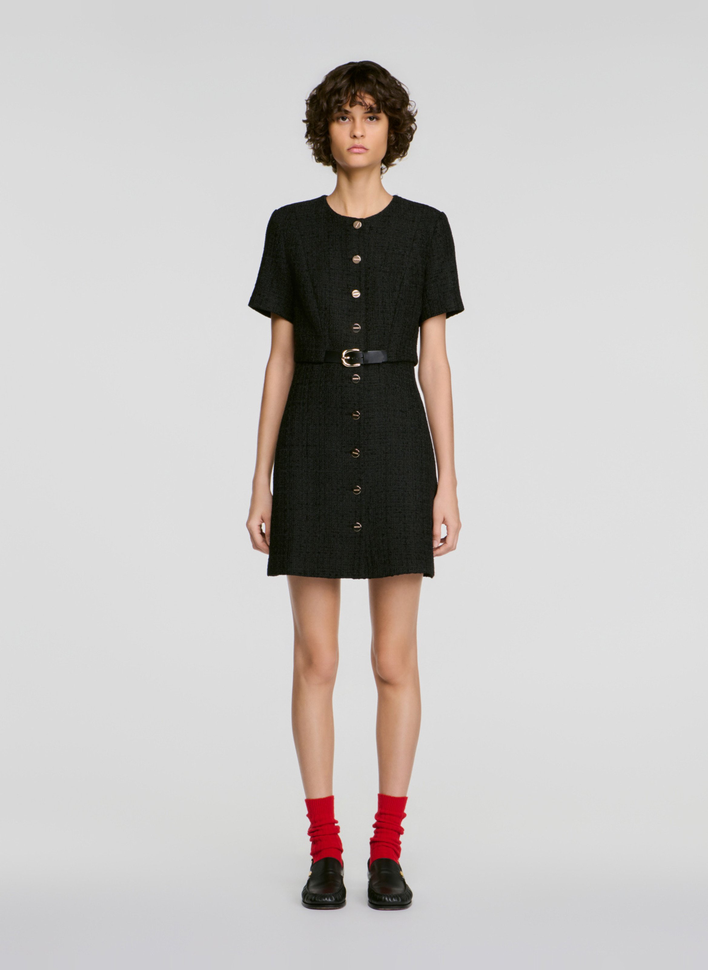 Robe courte droite en tweed SANDRO Noir