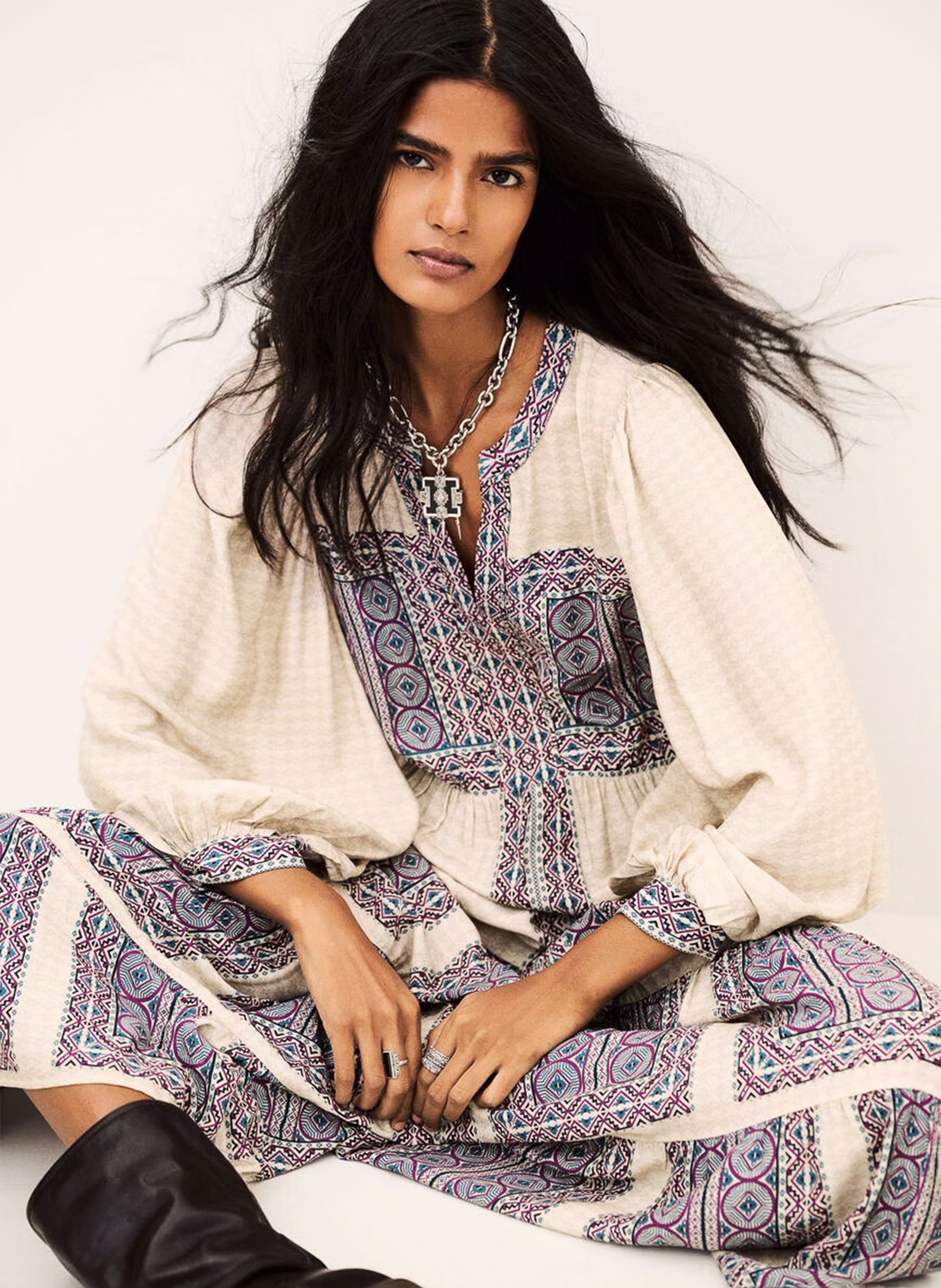 Robe longue ample imprimée olly BA&SH Beige