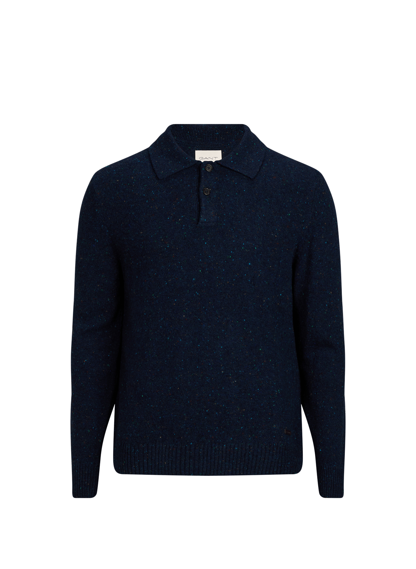 Pull col polo moucheté en laine mélangée GANT Bleu