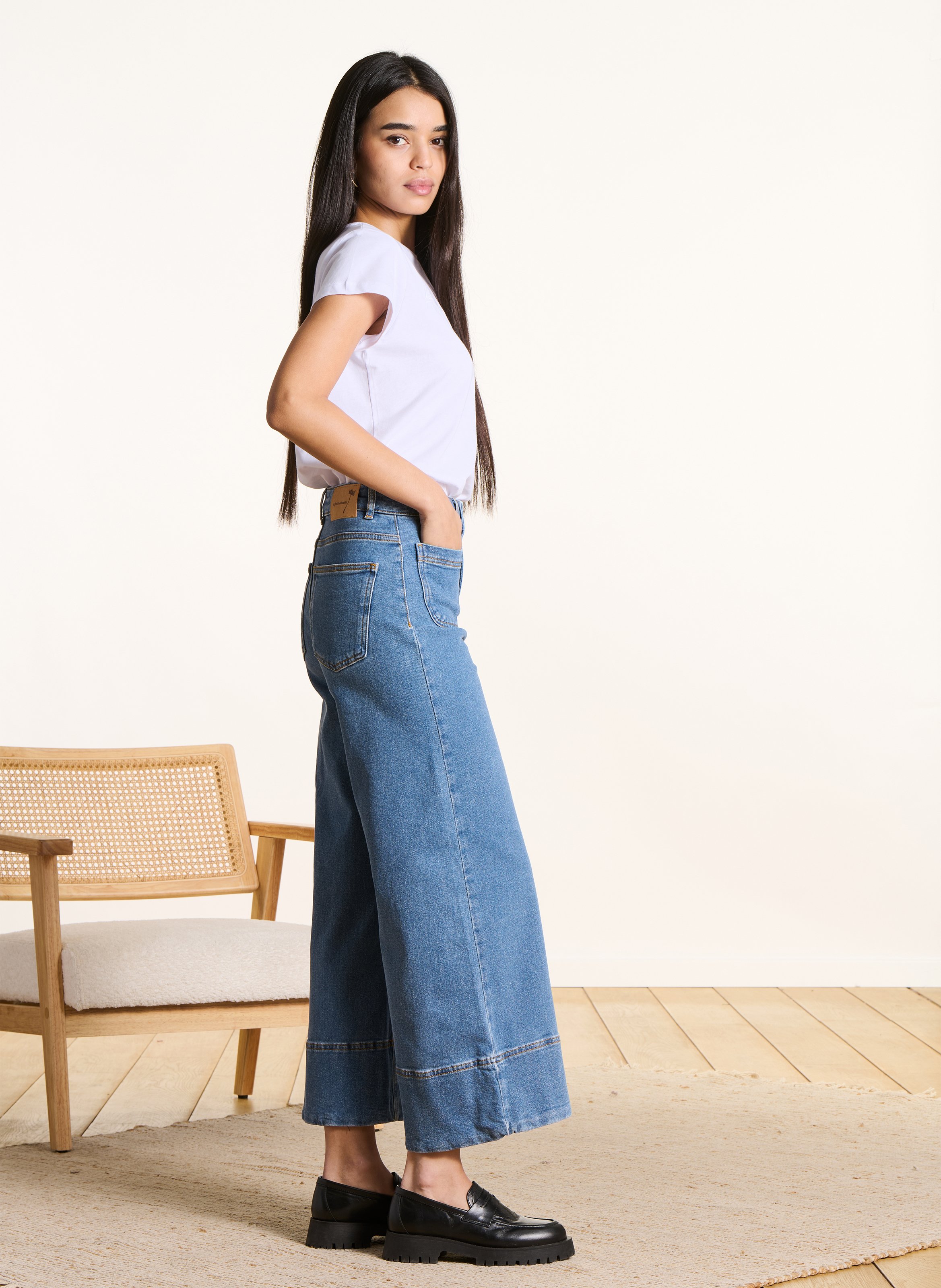 Cropped jeans van een katoenmix met biologisch katoen LA FEE MARABOUTEE Blauw