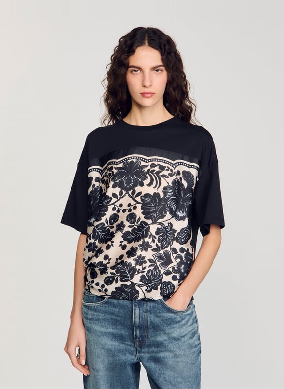 Tee-shirt droit col rond en coton Beige by SANDRO SANDRO Tee-shirt droit col rond en coton Beige
