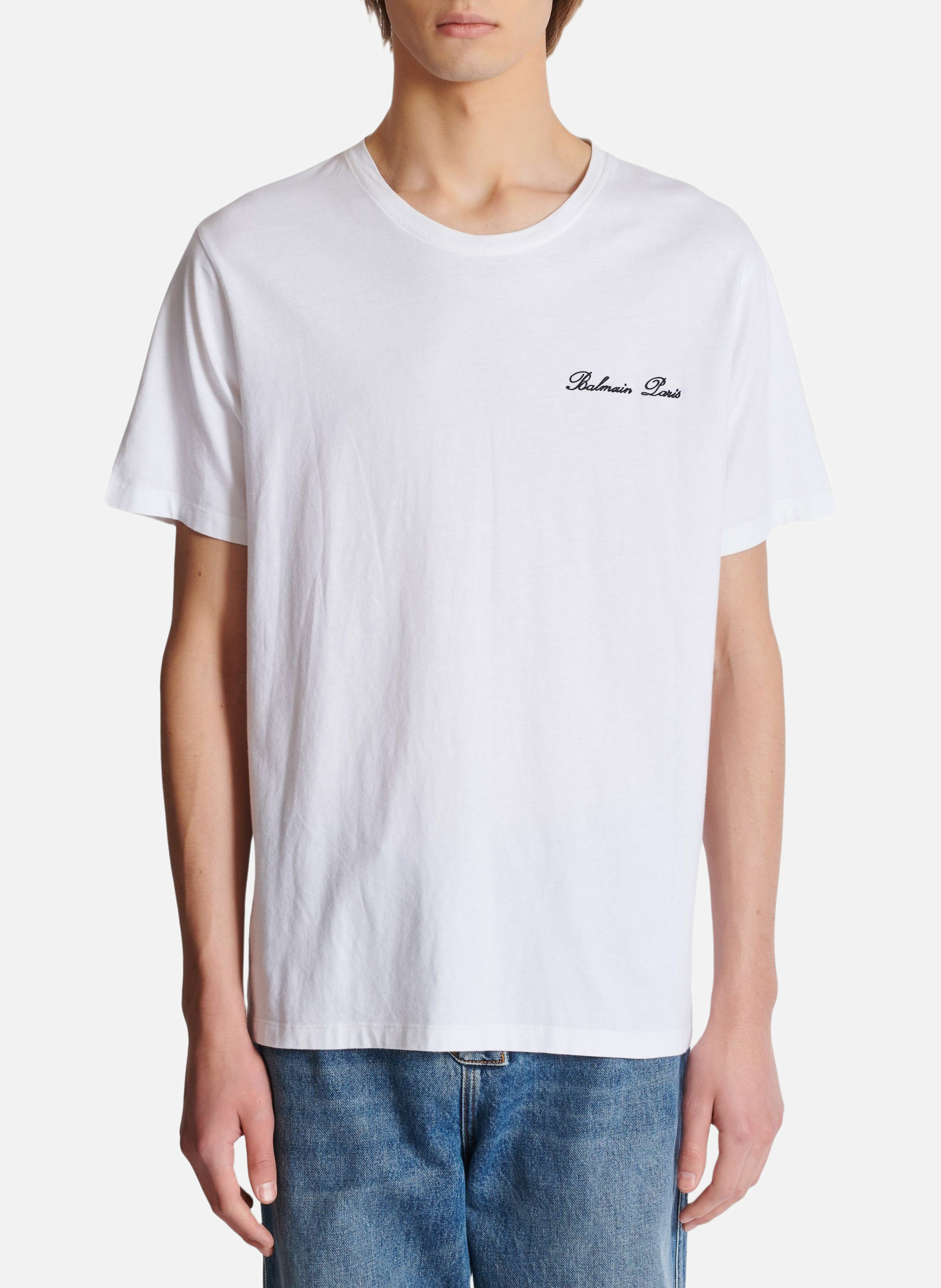 T-shirt brodé balmain signature BALMAIN Blanc