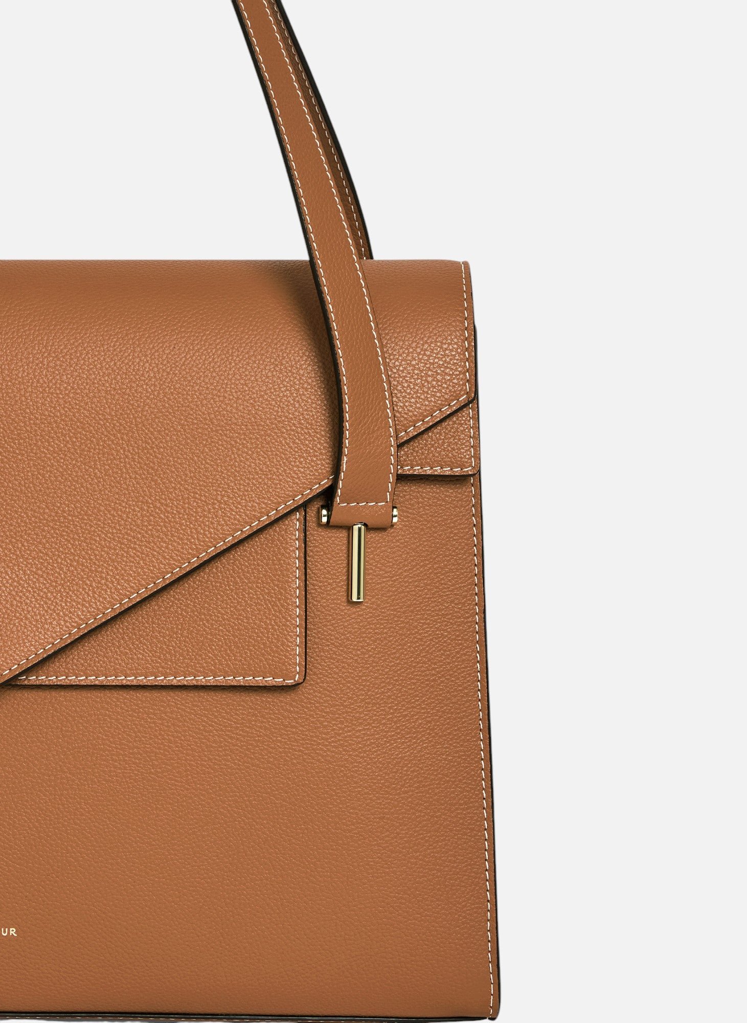 Porte documents double rabat porté épaule emilie en cuir grainé LE TANNEUR Marron