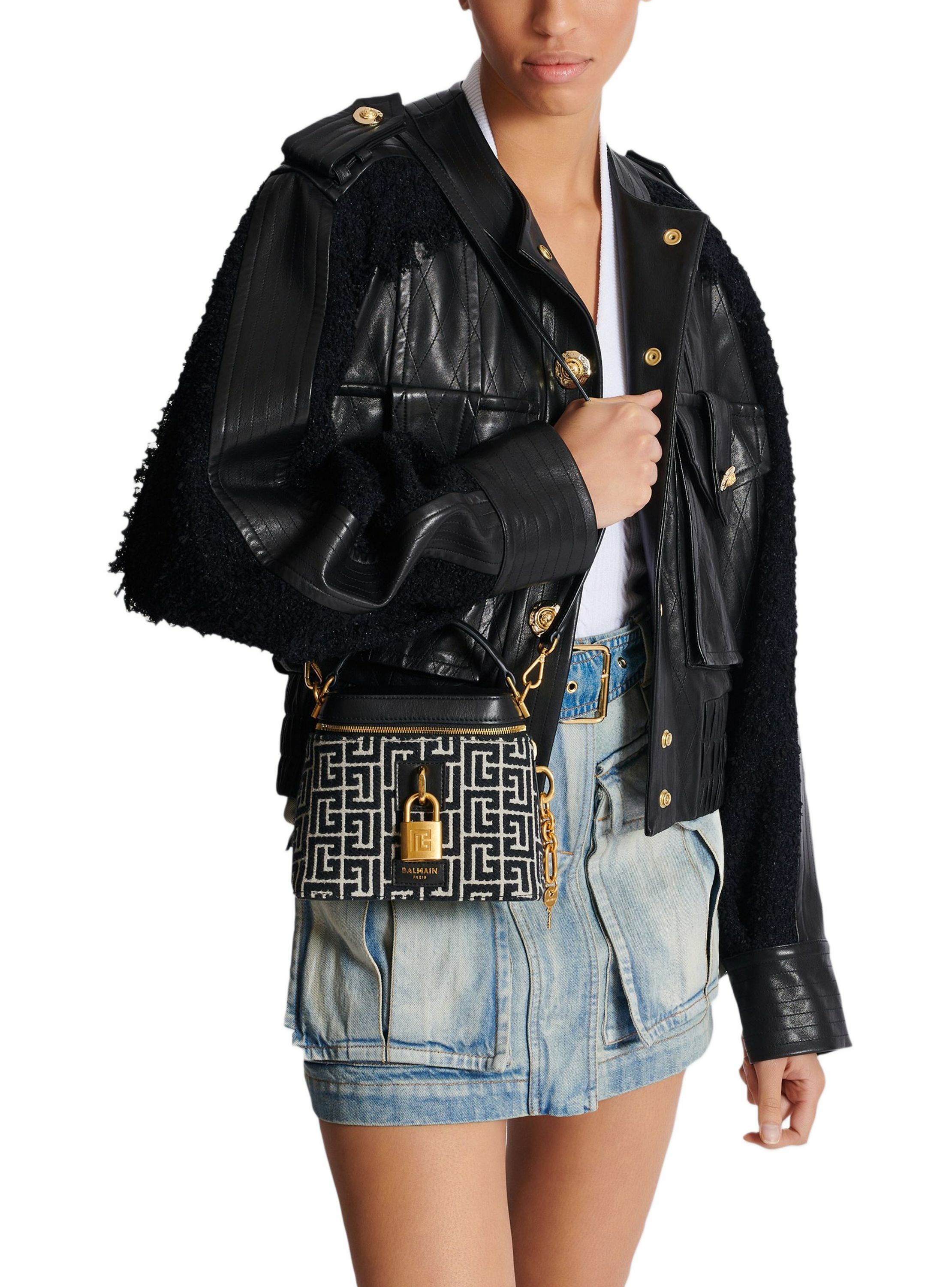 Sac pulse vanity en toile jacquard monogrammée et cuir BALMAIN Noir