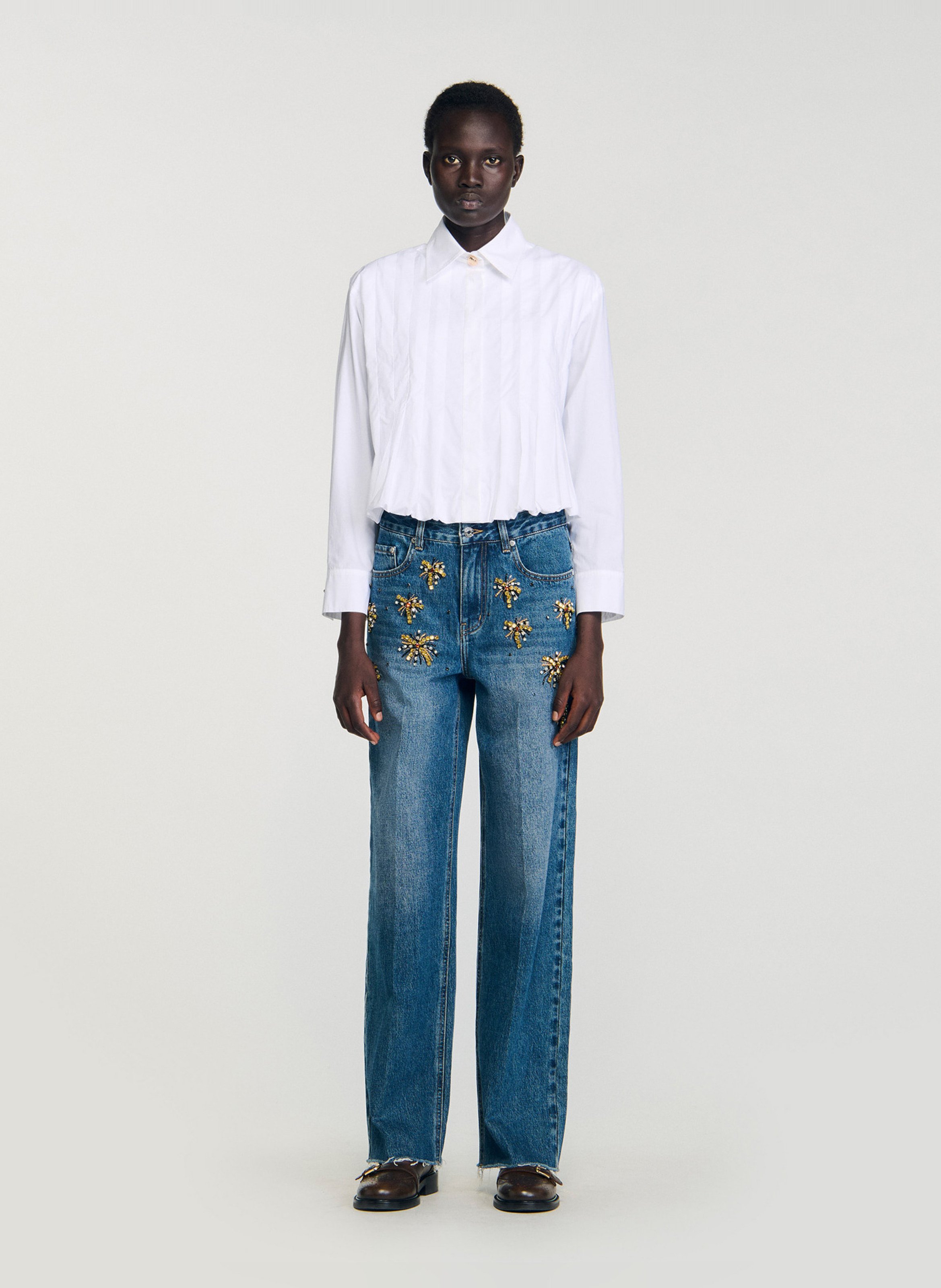 Chemise col classique en coton SANDRO Blanc