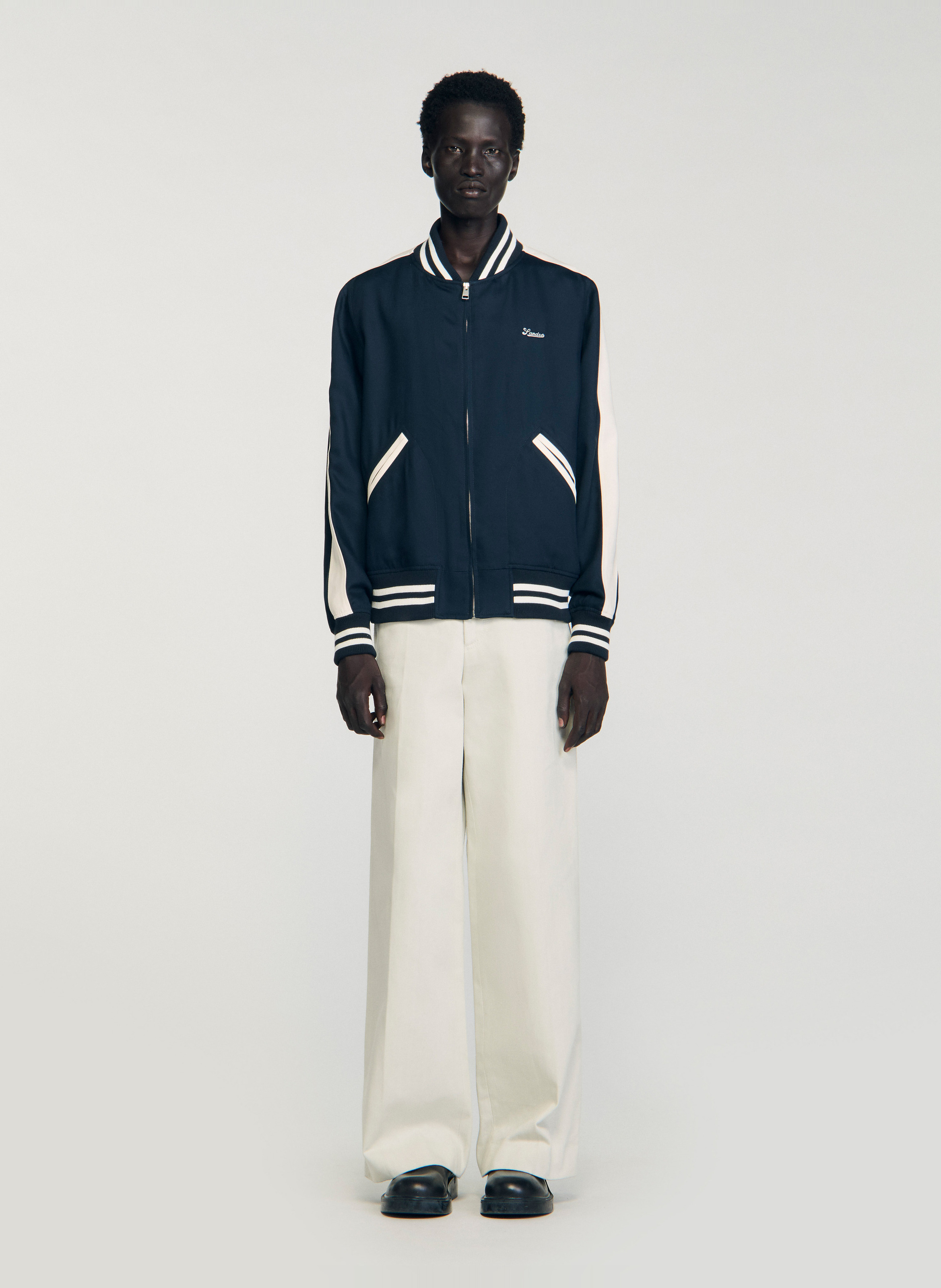 Veste droite col teddy SANDRO Bleu