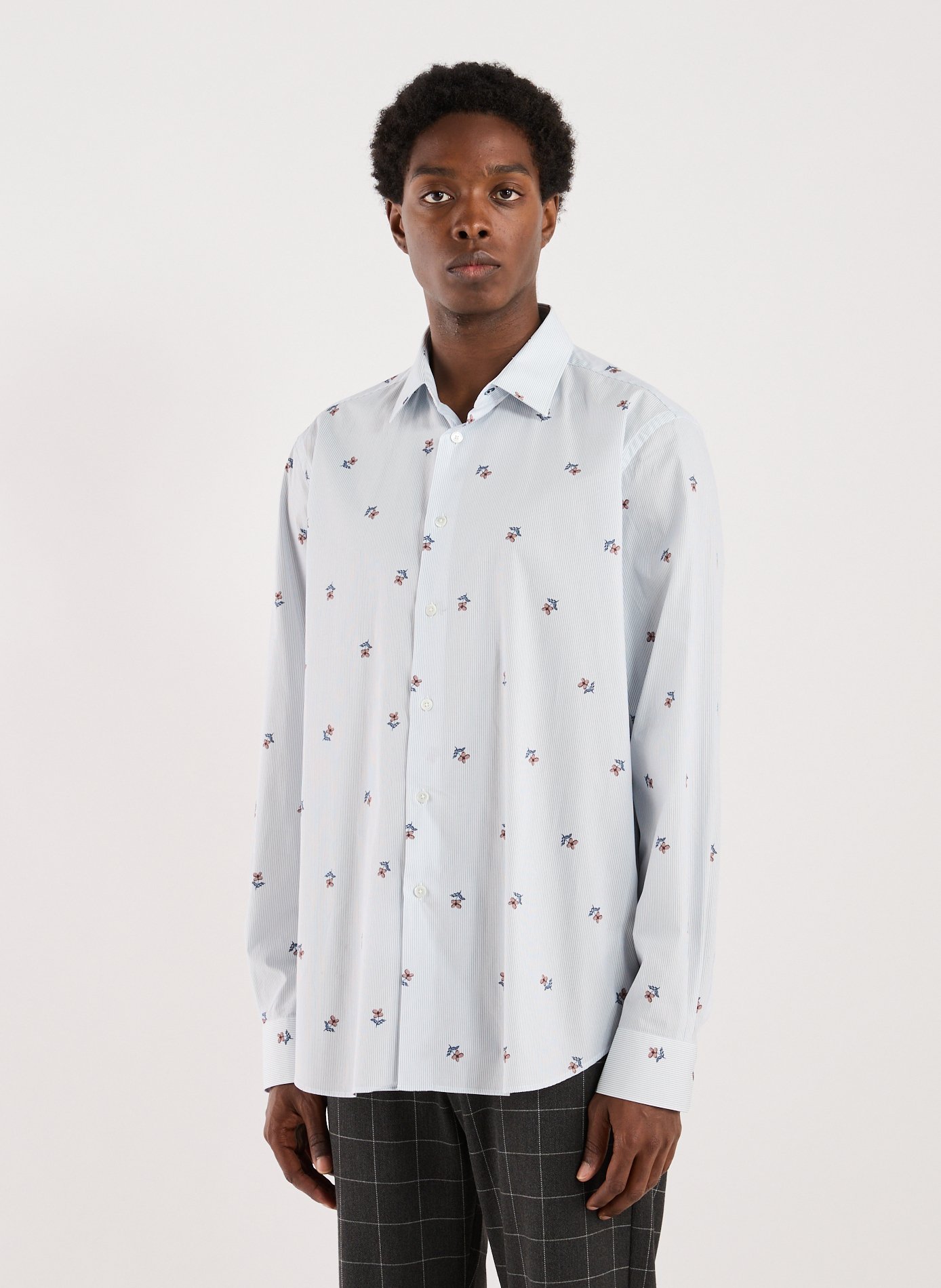 PAUL SMITH Striped and floral cotton shirt White