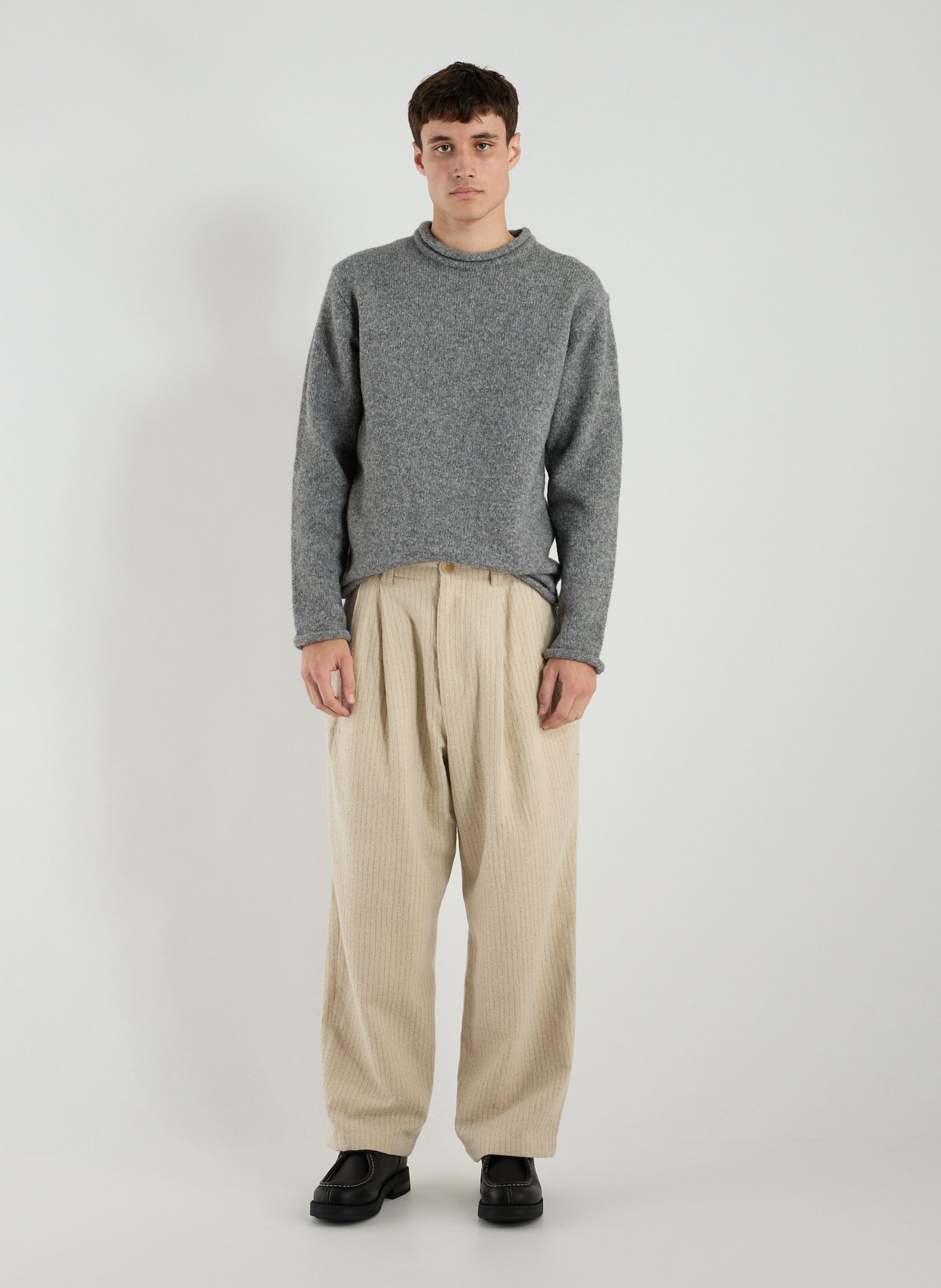 Wide-leg striped cotton and wool trousers MERELY MADE Beige