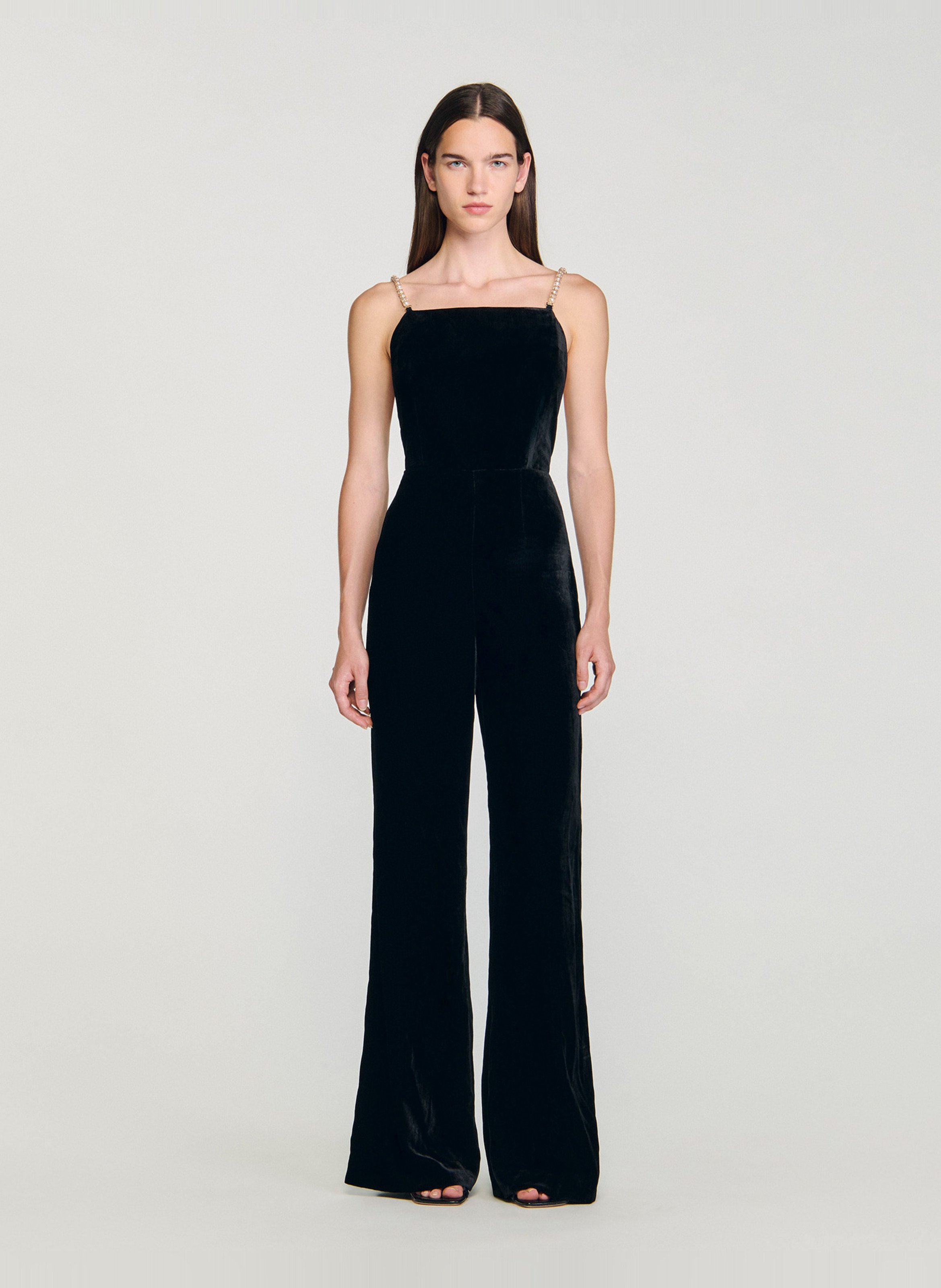 SANDRO Combinaison col carré effet velours Noir