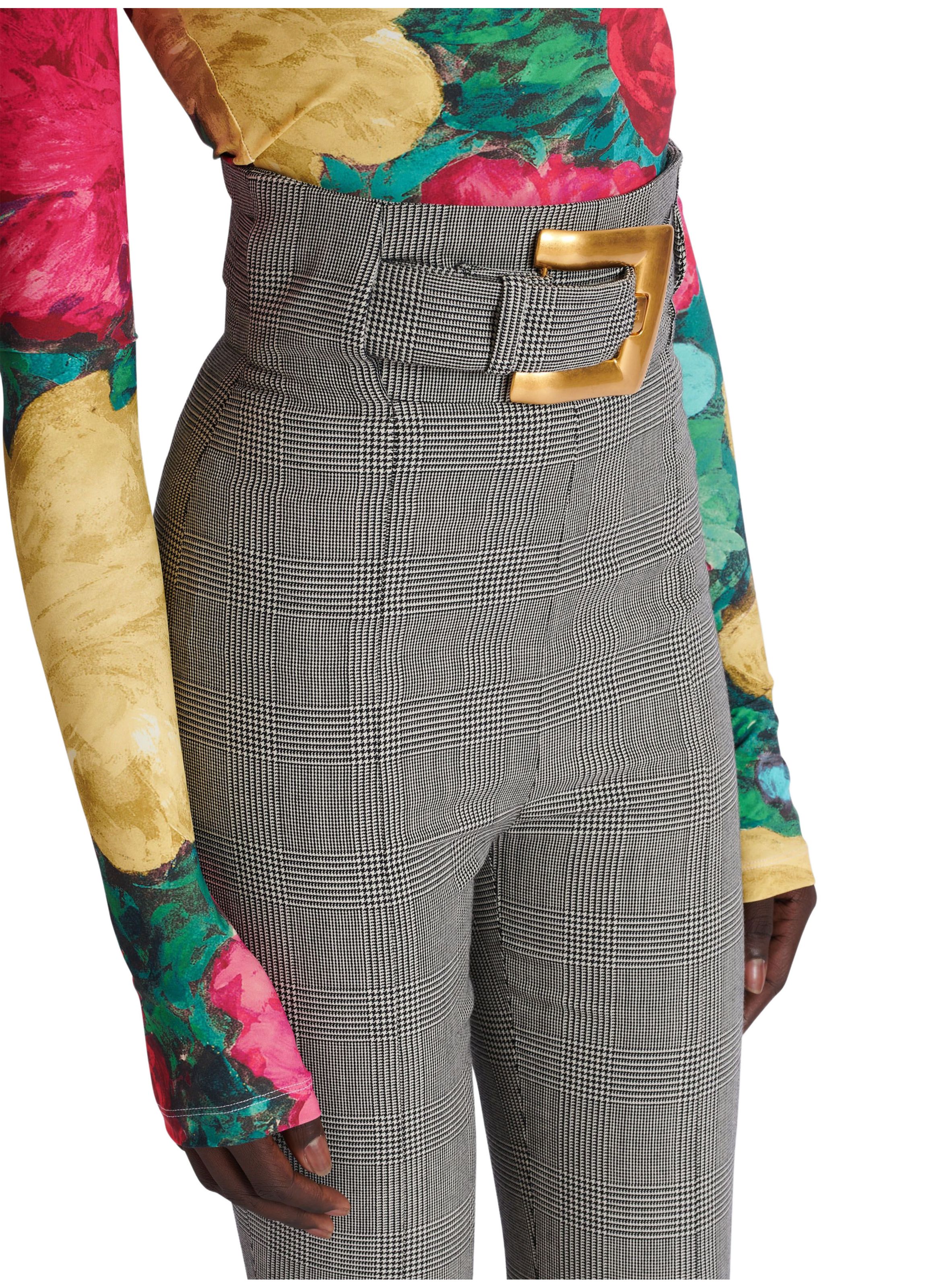 Pantalon façon fuseau en jacquard prince de galles BALMAIN Noir