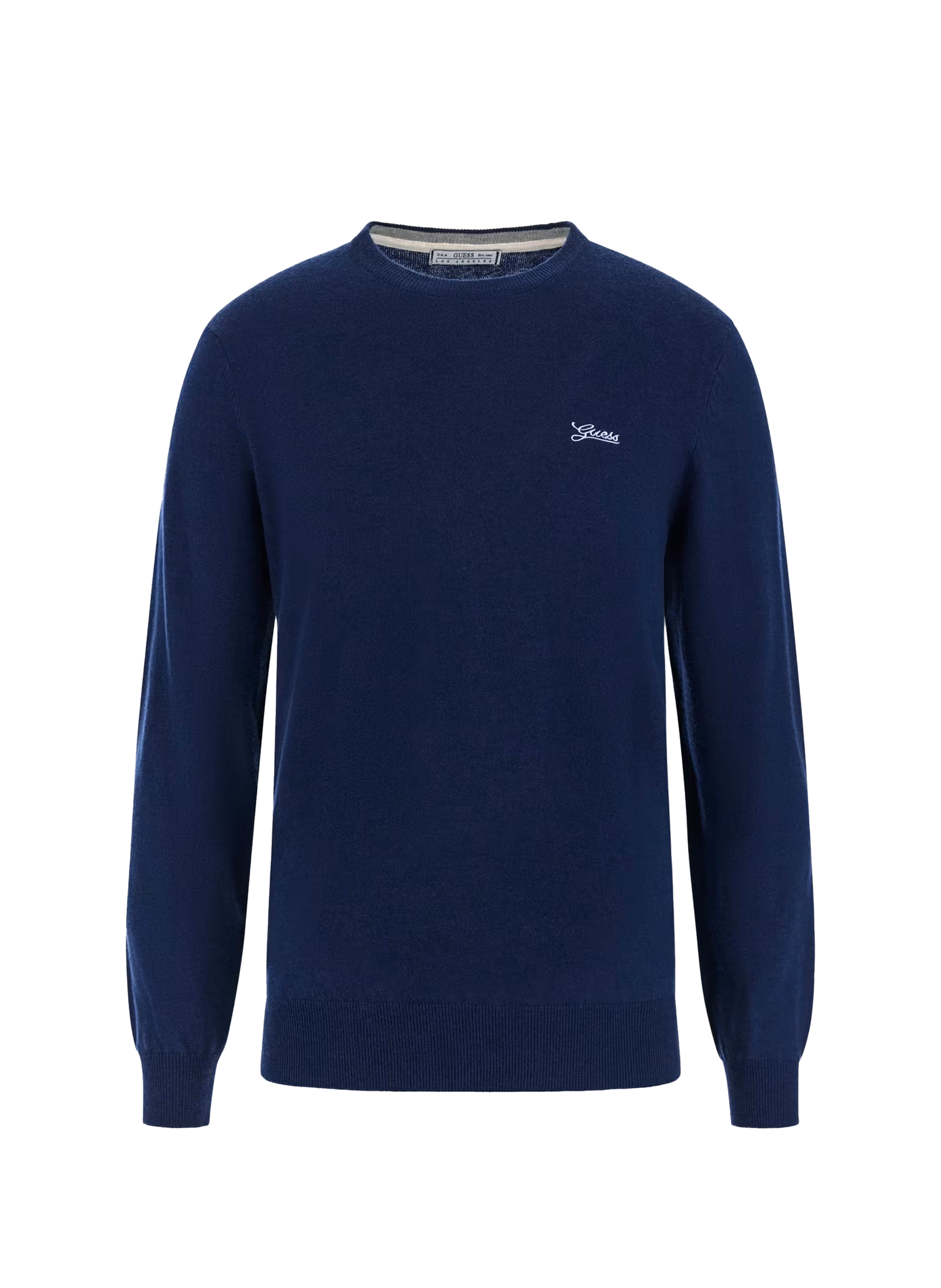 Straight fit round neck sweater with logo GUESS Blue