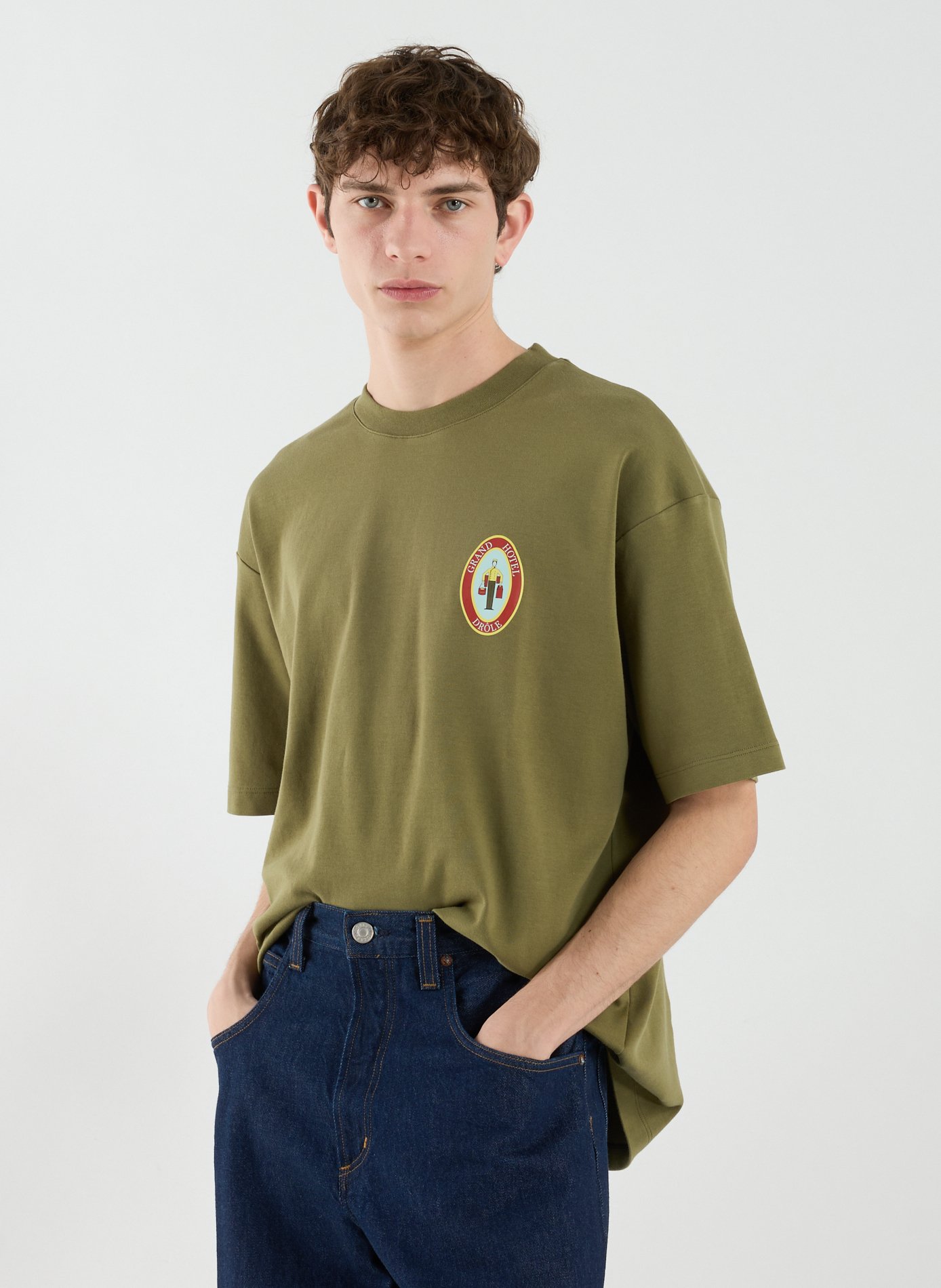 T-Shirt ample sérigraphié en coton DROLE DE MONSIEUR Kaki