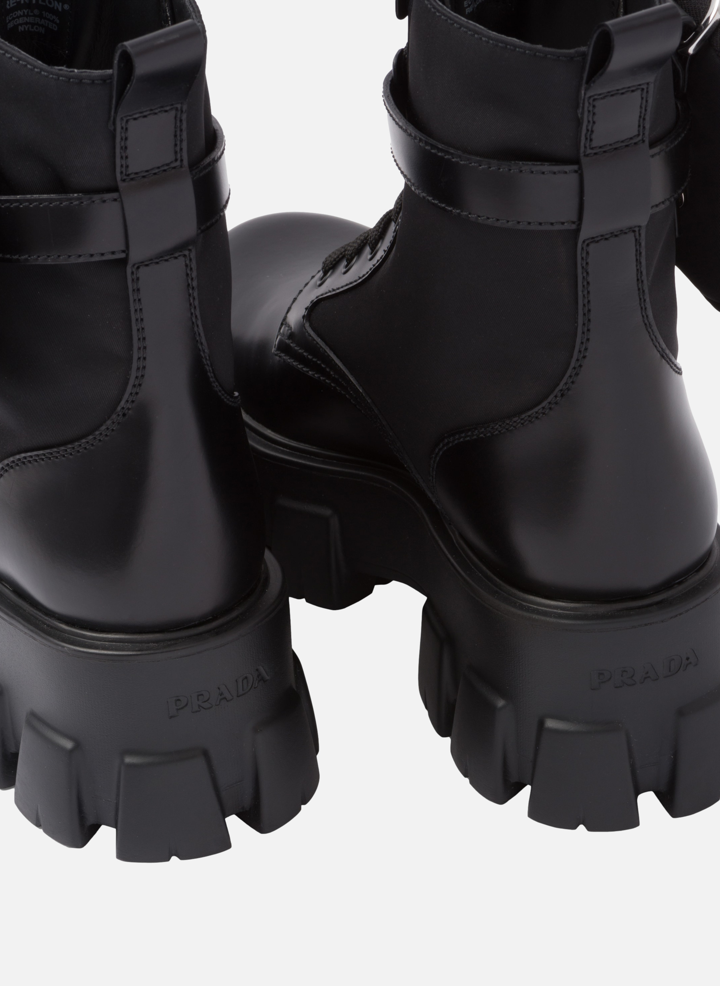 Bottes monolith en cuir et re-nylon PRADA Noir
